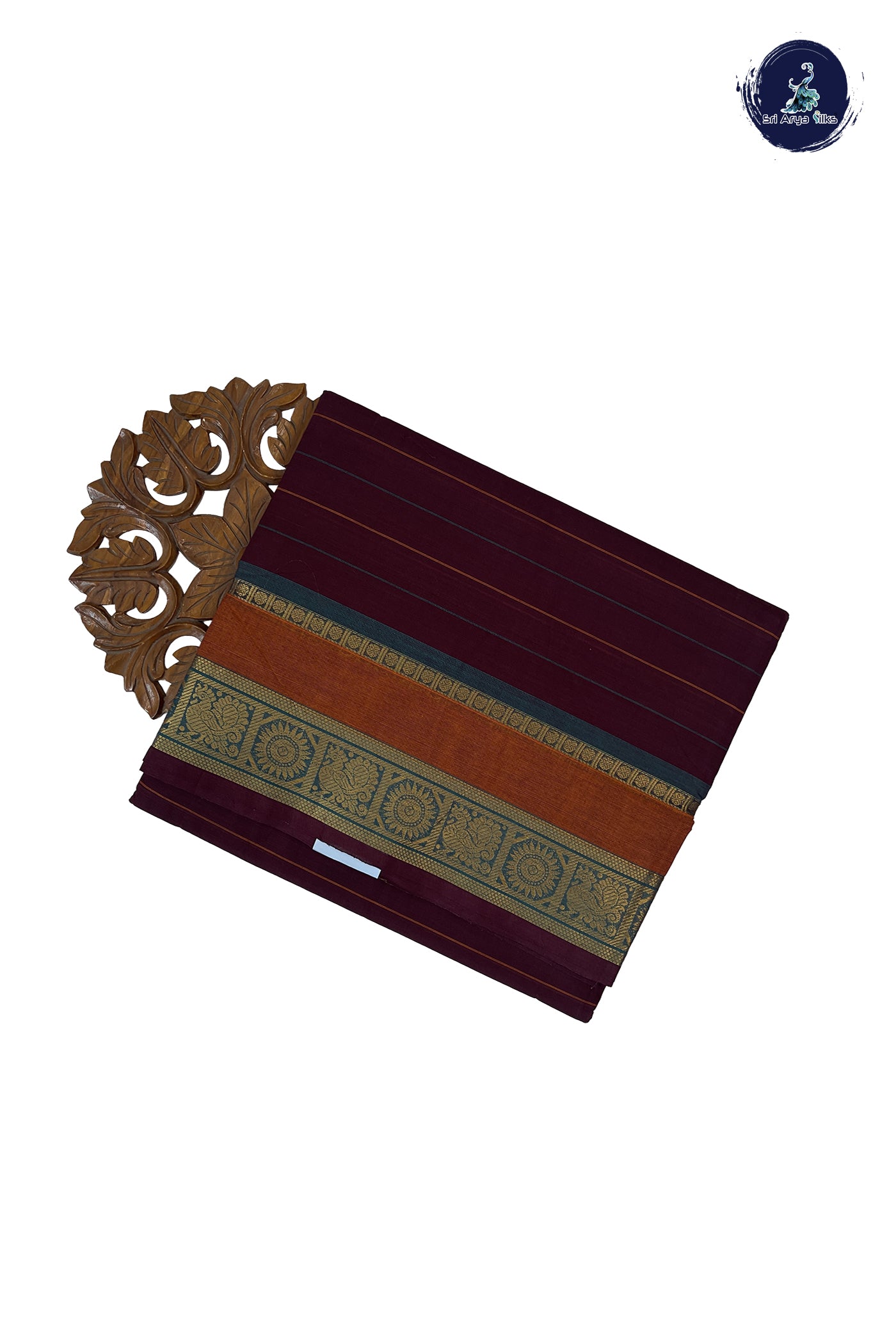 Brown 10 Yards Madisar Cotton Saree With Stripes Pattern