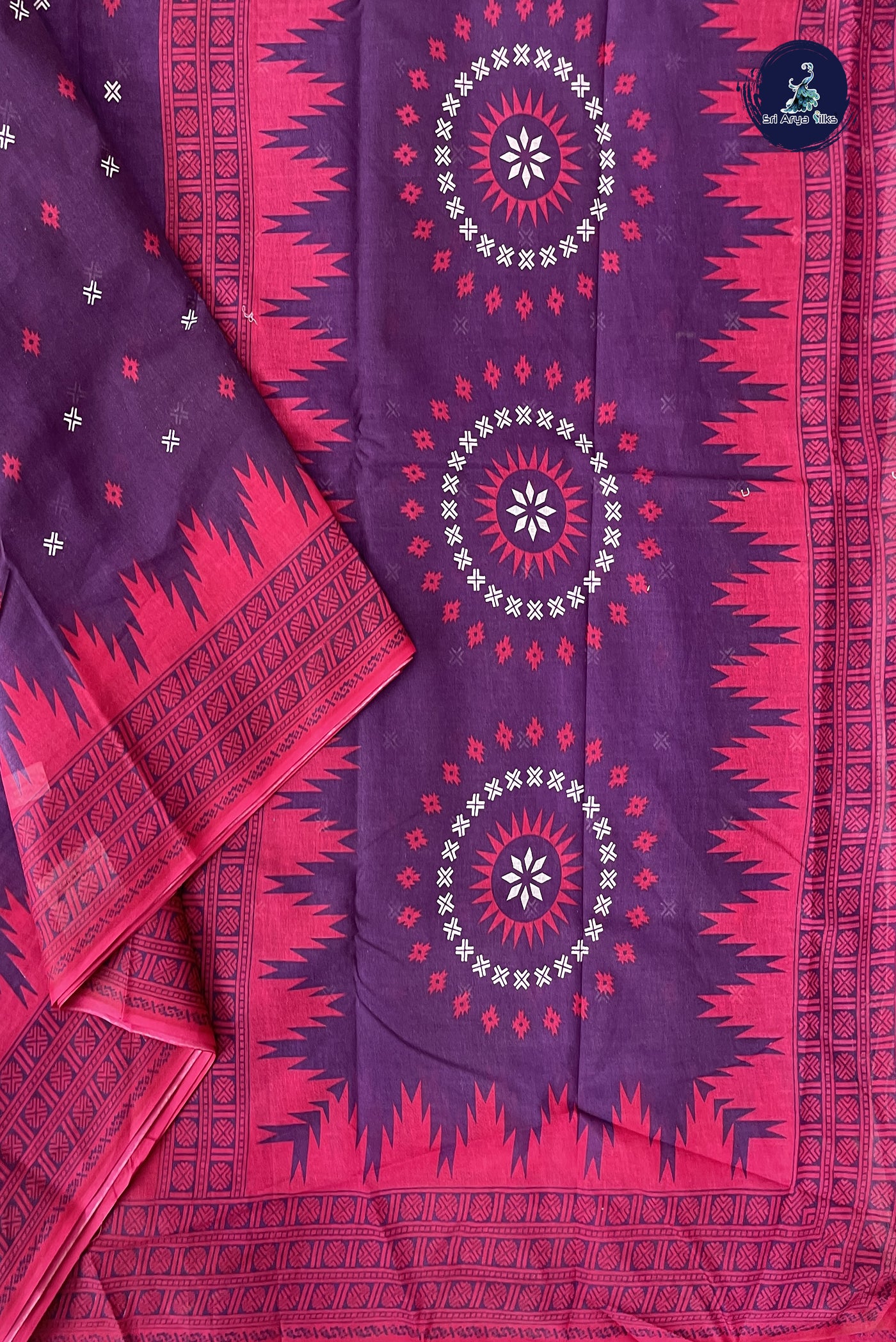 Purple 10.5 Yards Madisar Saree With Printed Pattern