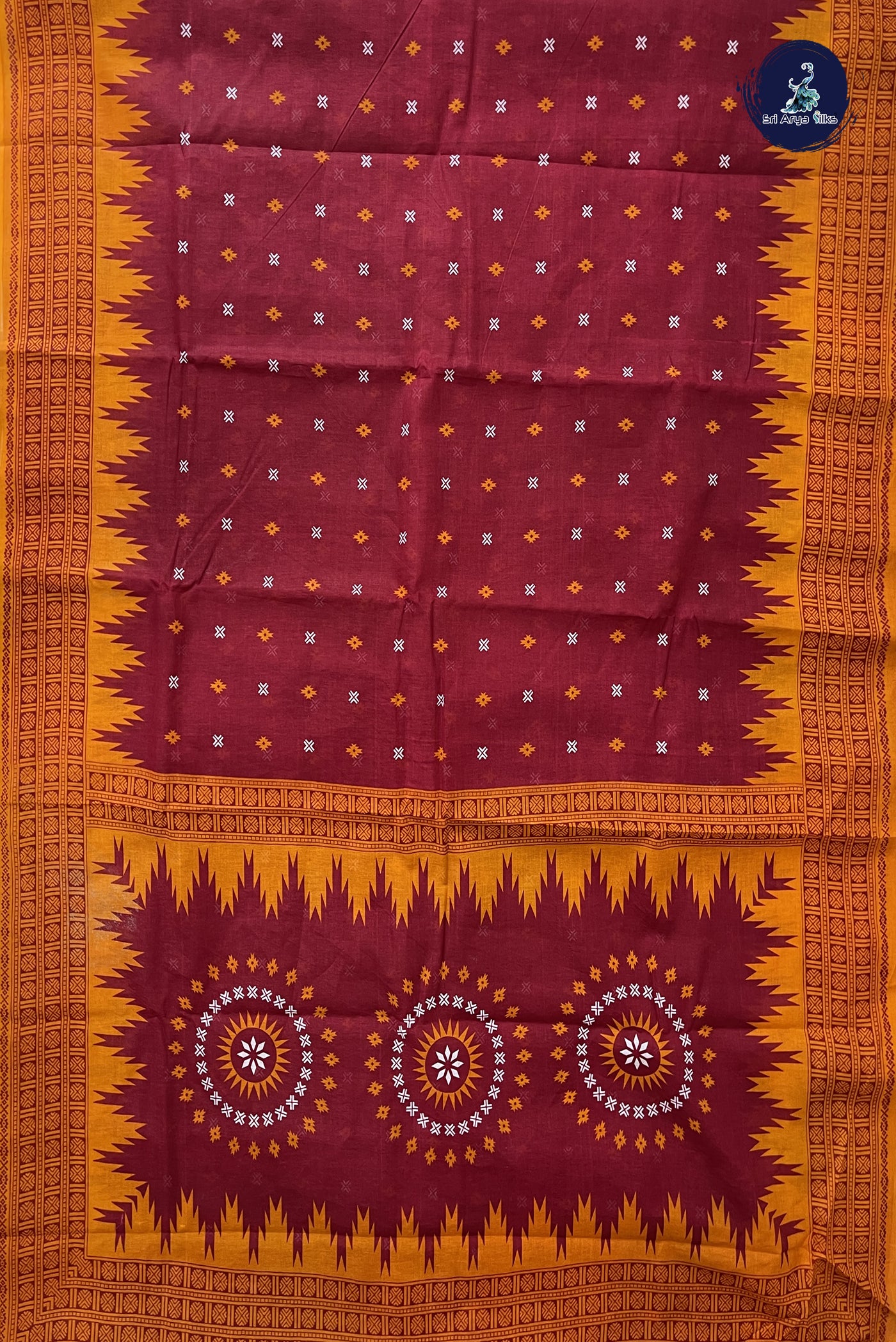 Maroon 10.5 Yards Madisar Saree With Printed Pattern