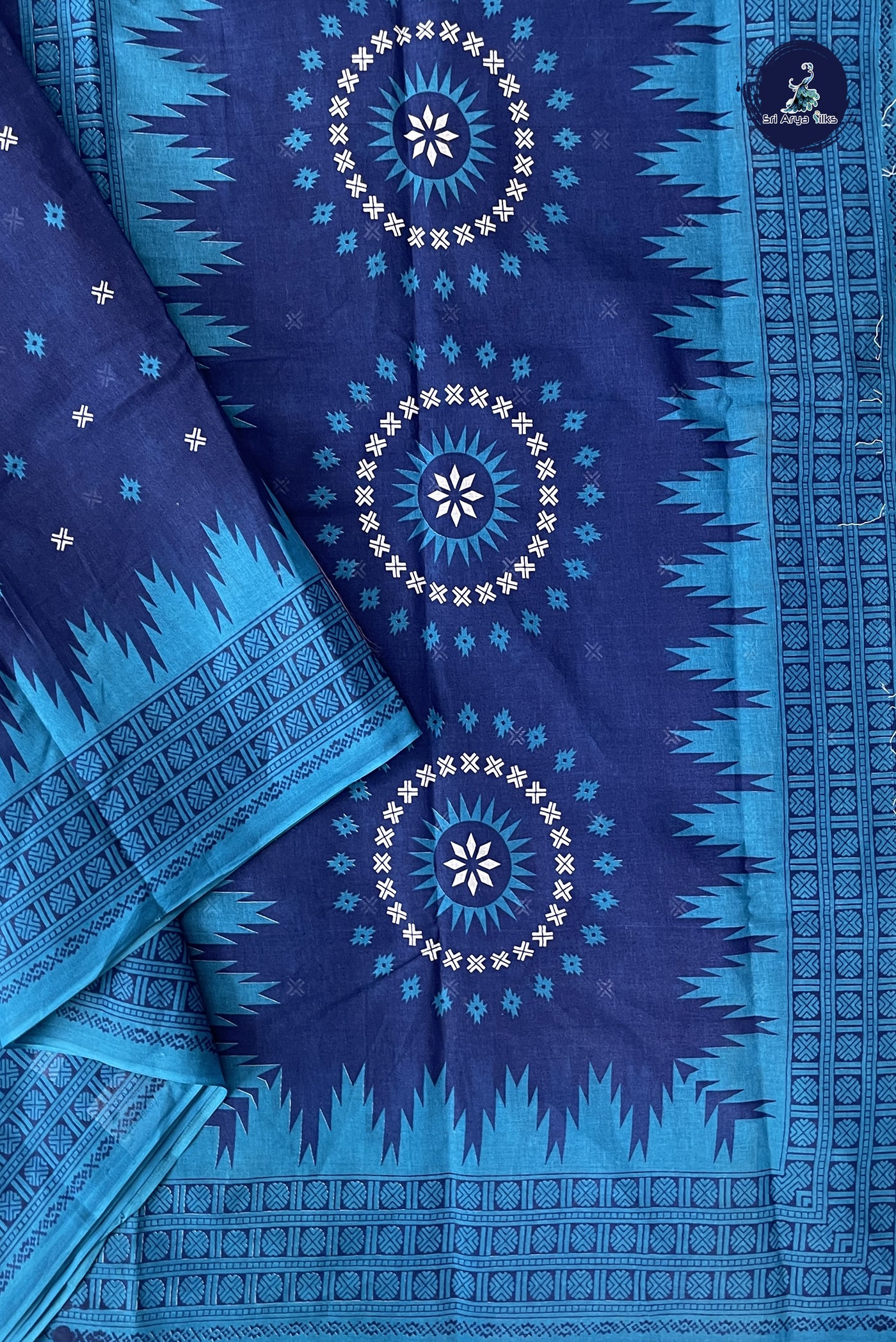 Blue 10.5 Yards Madisar Saree With Printed Pattern