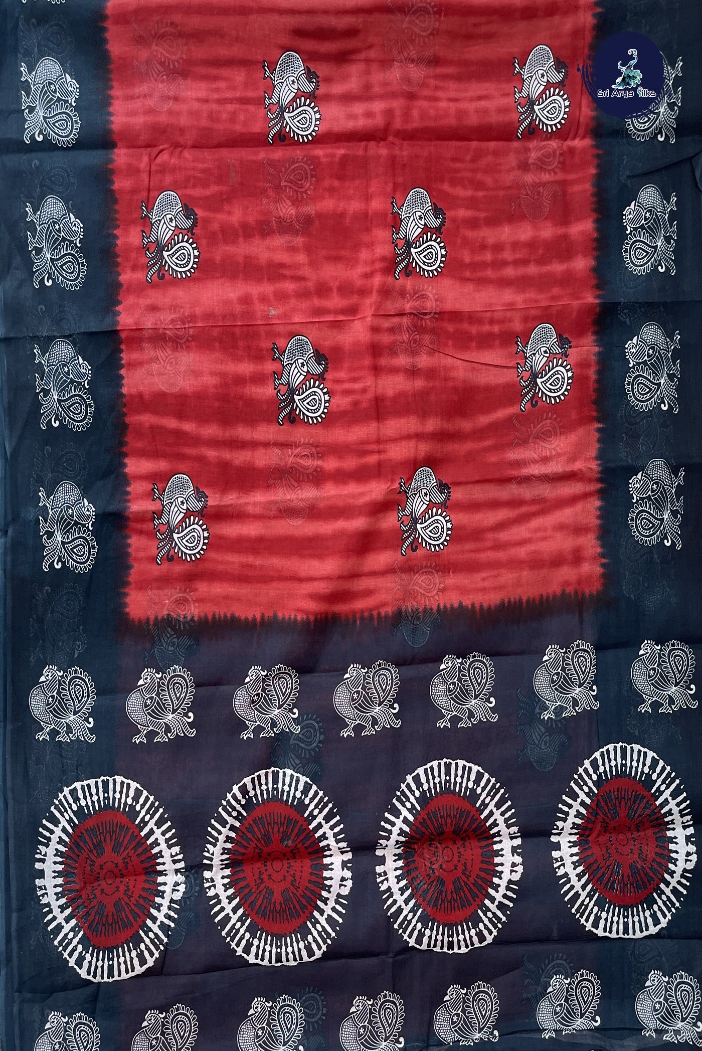 Red 10.5 Yards Madisar Saree With Printed Pattern