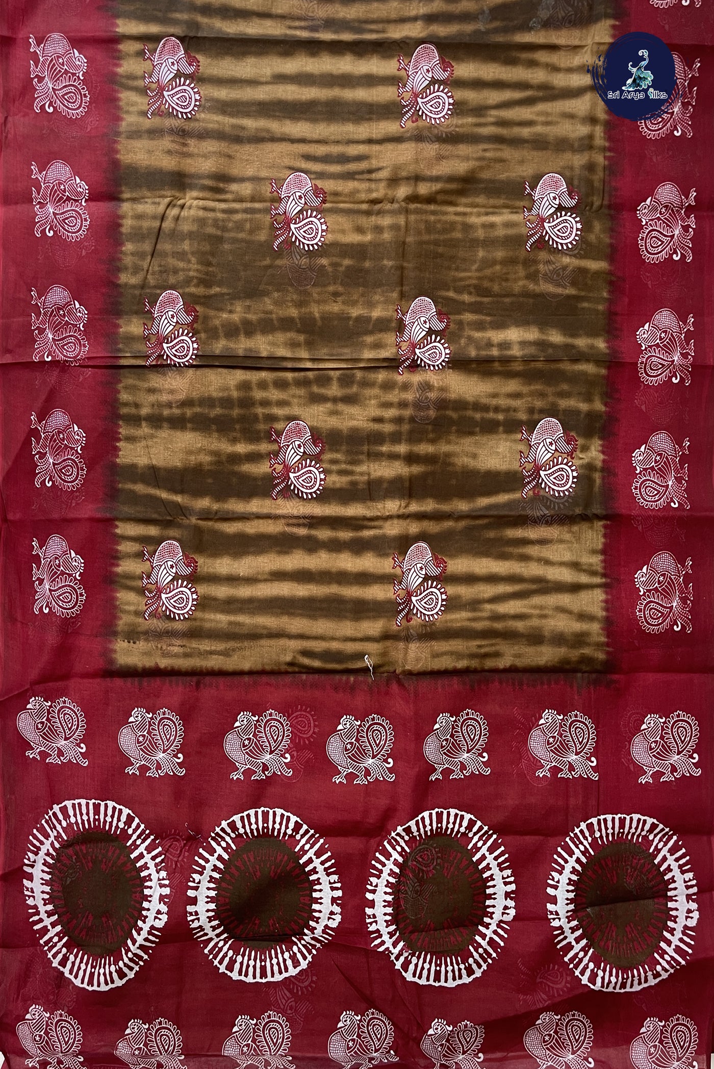 Brown 10.5 Yards Madisar Saree With Printed Pattern