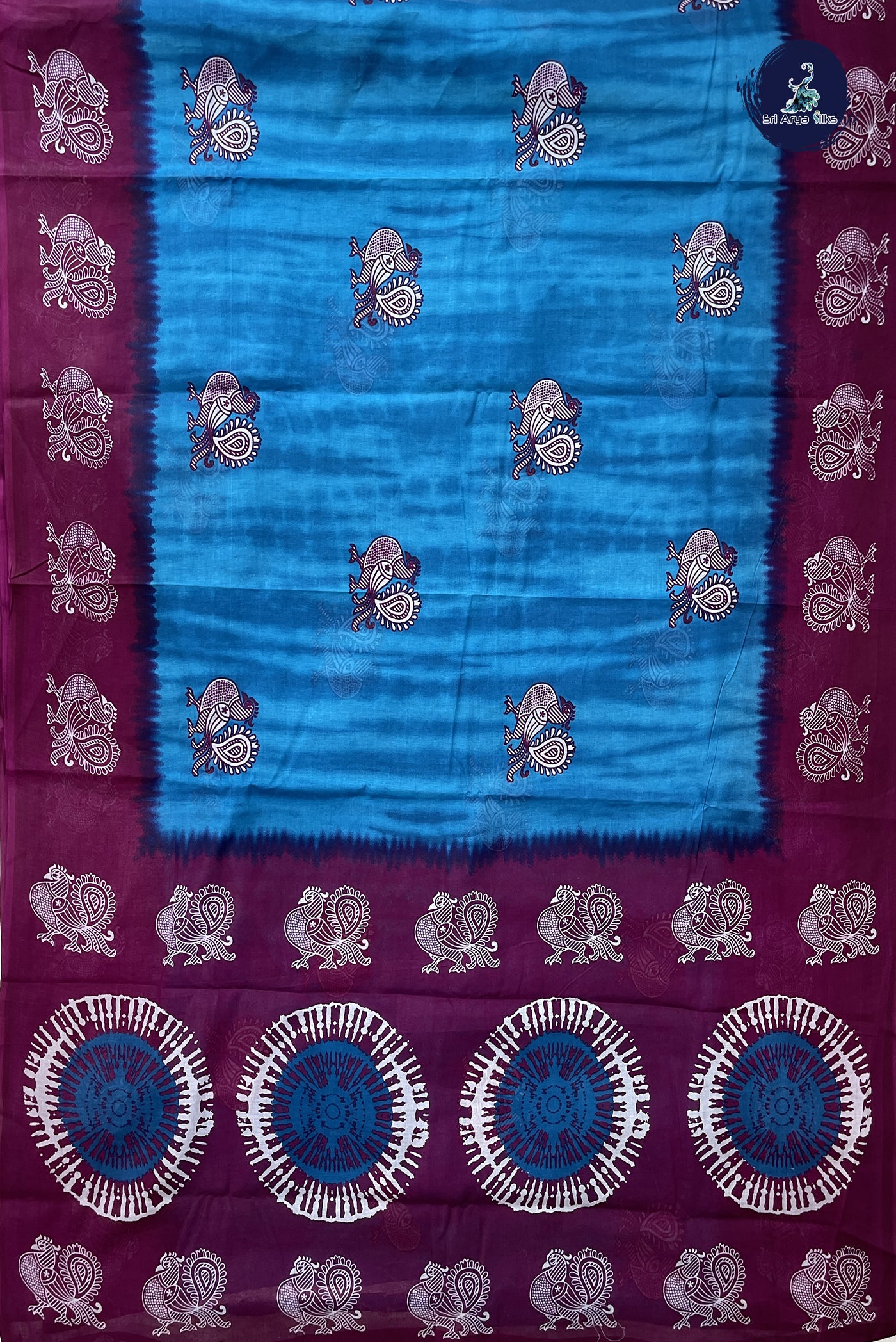 Blue 10.5 Yards Madisar Saree With Printed Pattern