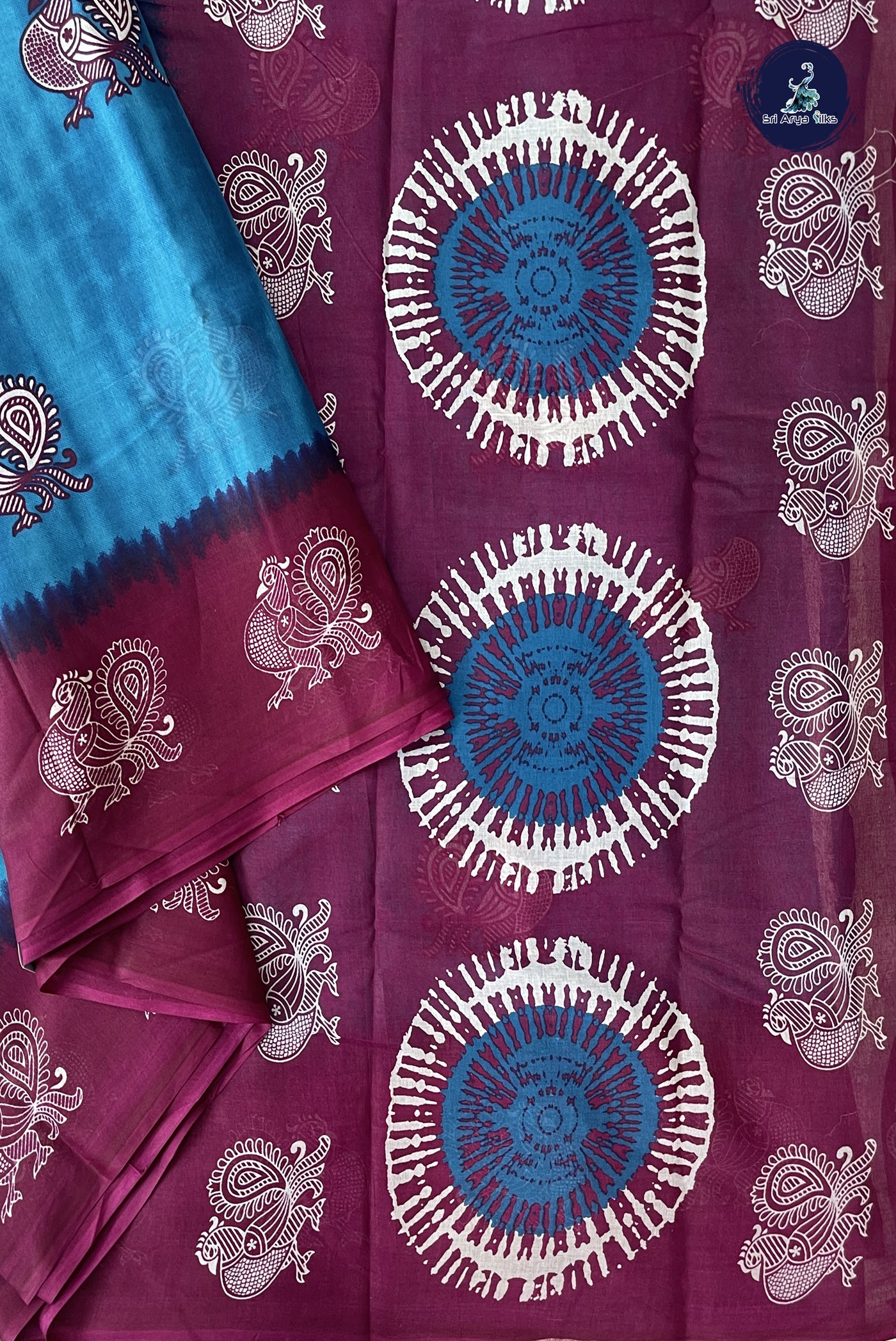 Blue 10.5 Yards Madisar Saree With Printed Pattern