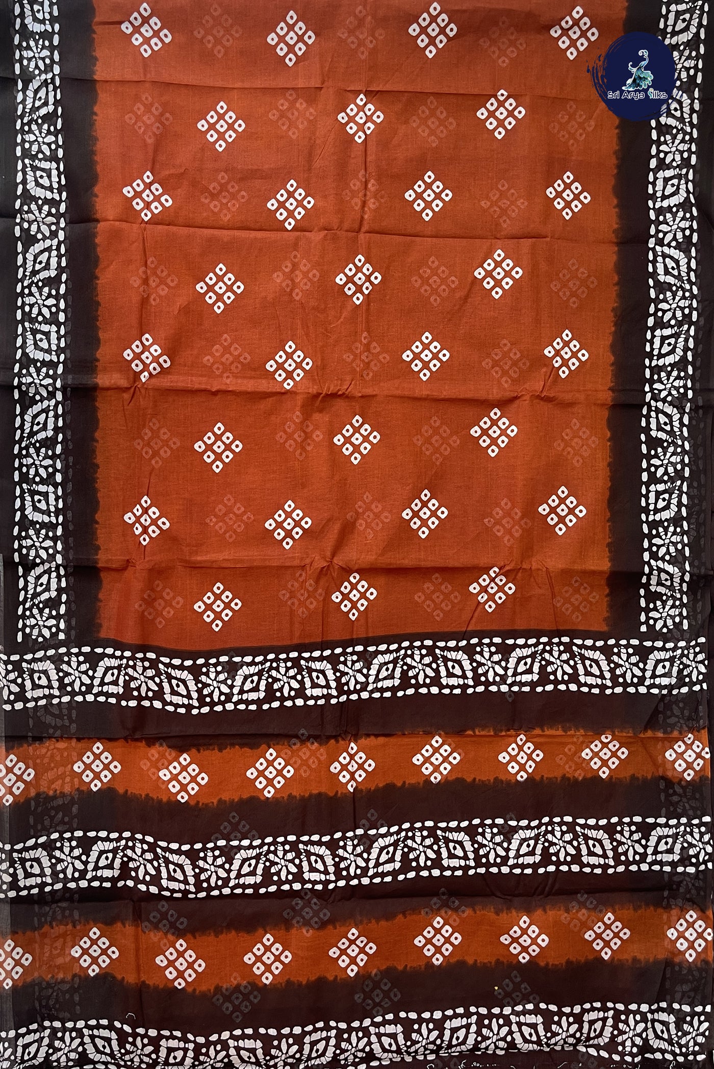 Rust 10.5 Yards Madisar Saree With Printed Pattern
