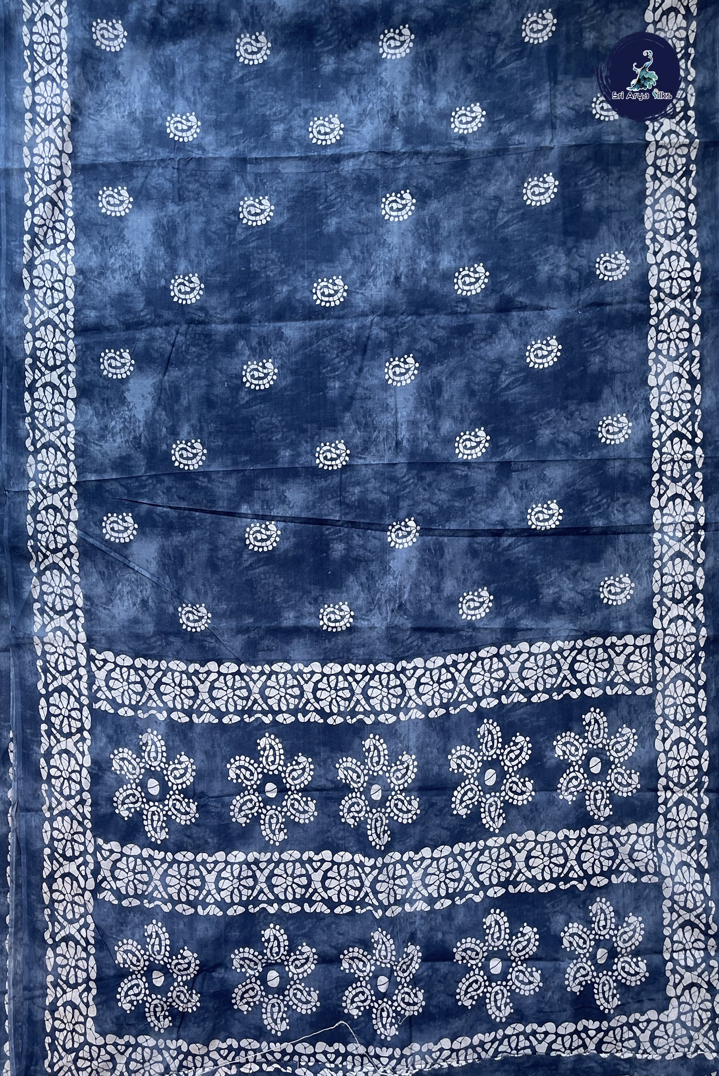 Blue 10.5 Yards Madisar Saree With Printed Pattern