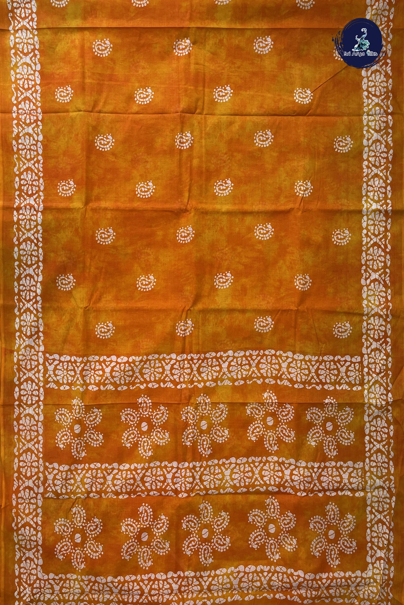 Yellowish Orange 10.5 Yards Madisar Saree With Printed Pattern