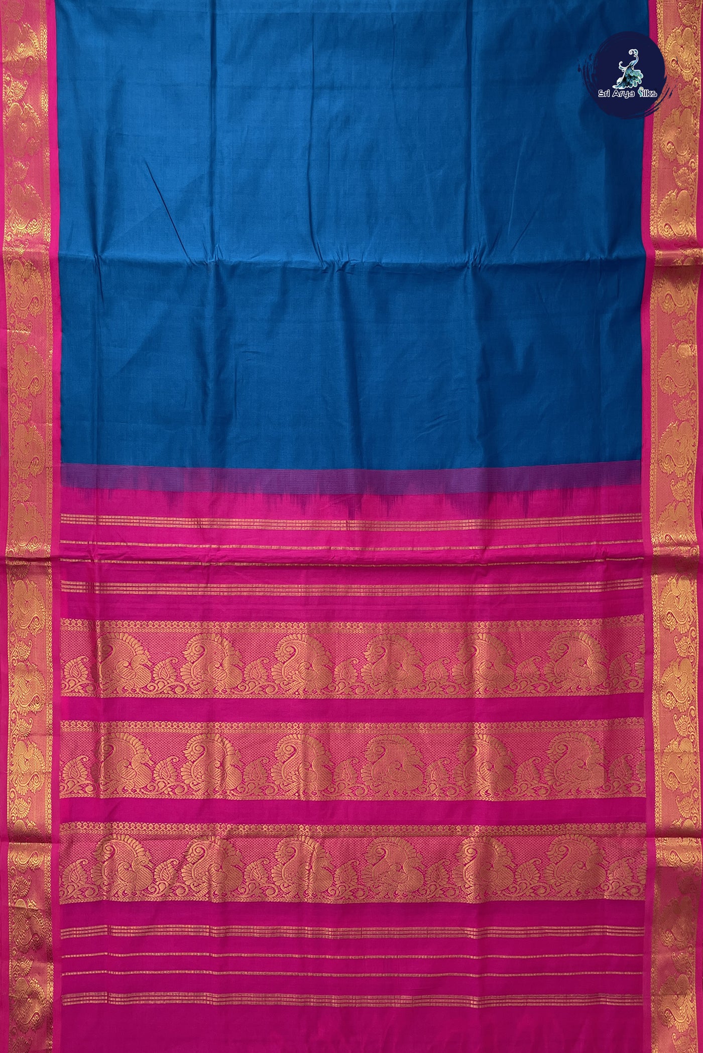 Sapphire Blue Madisar Semi Silk Cotton Saree With Plain Pattern