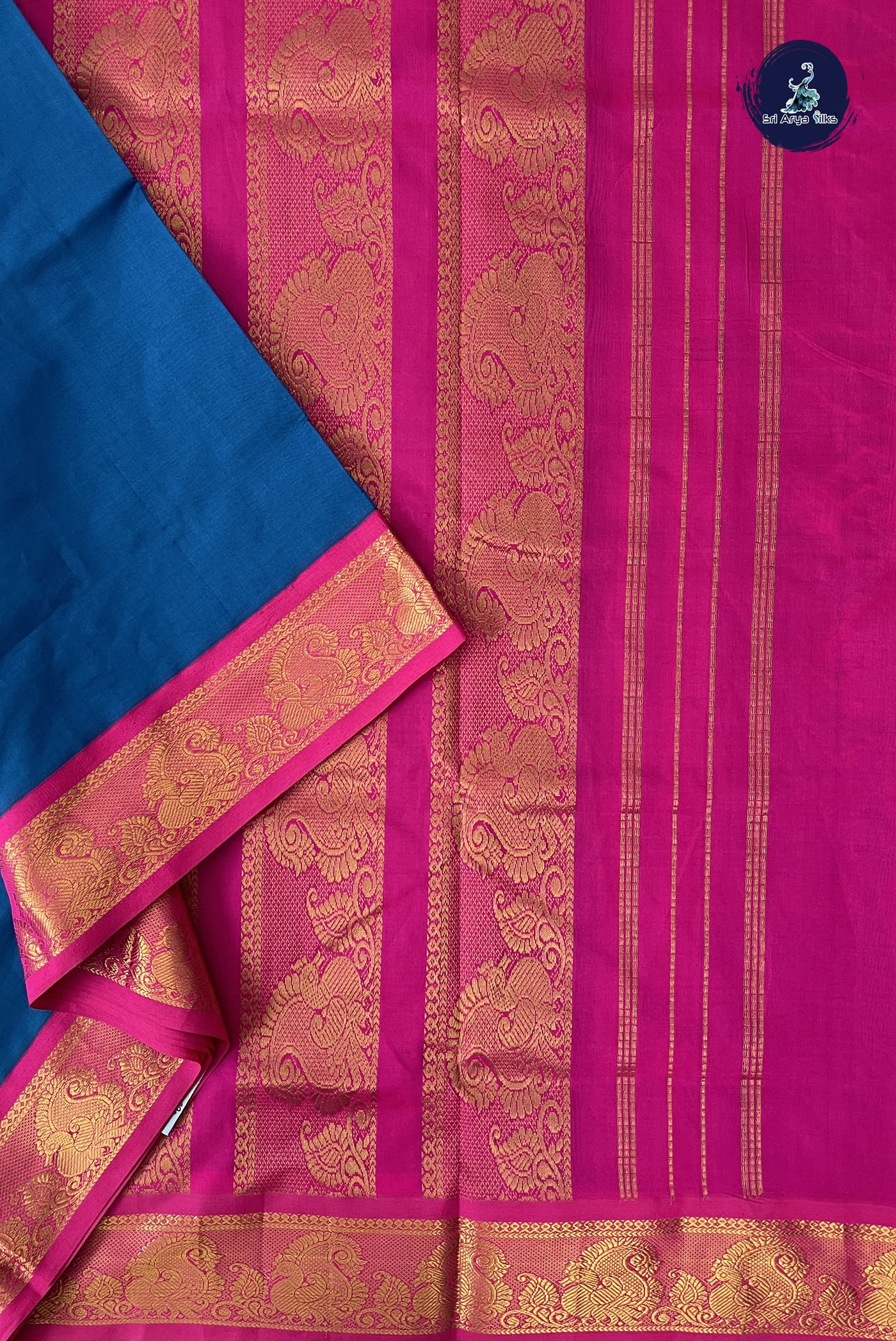 Sapphire Blue Madisar Semi Silk Cotton Saree With Plain Pattern