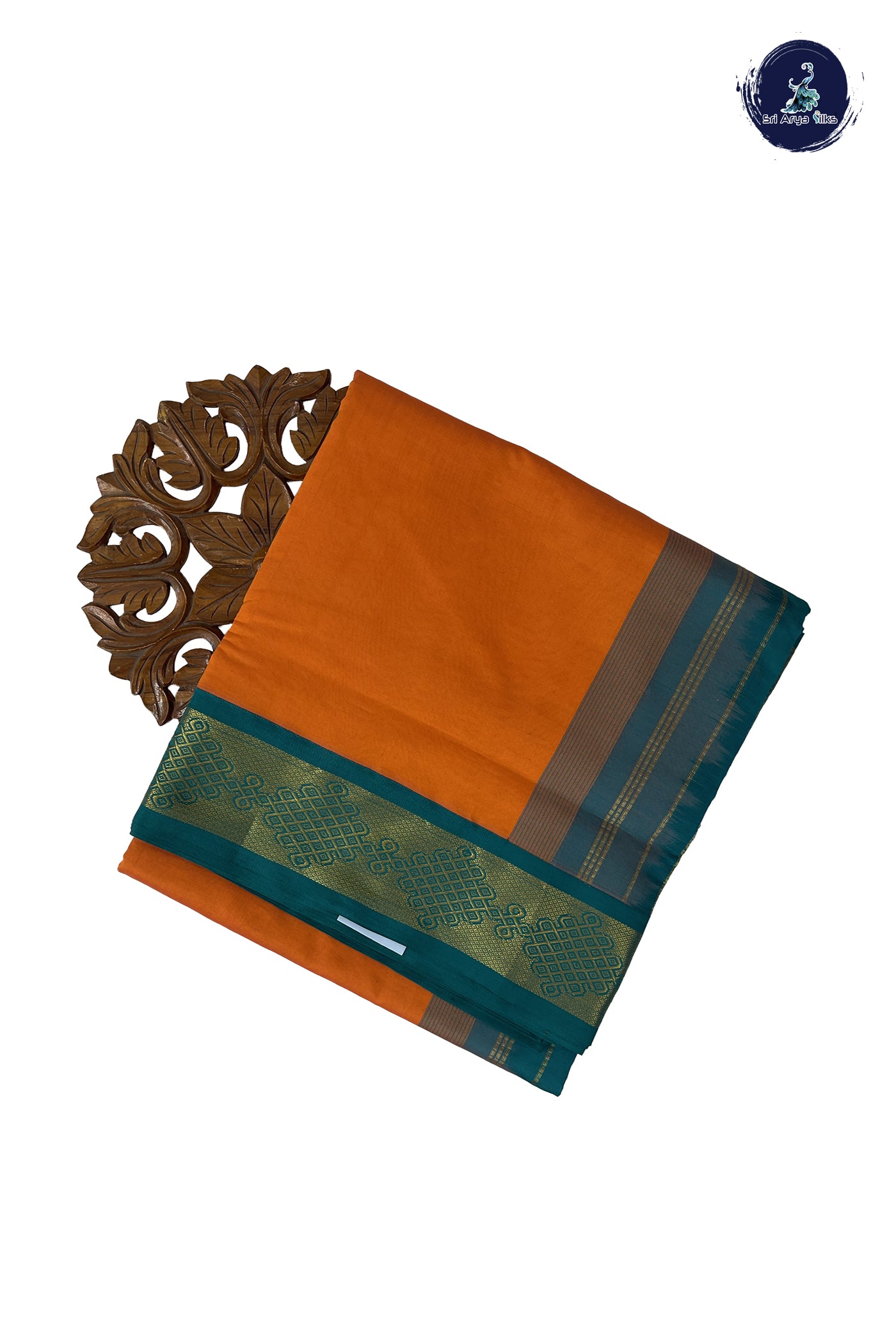 Lite Mustard Orange Madisar Semi Silk Cotton Saree With Plain Pattern