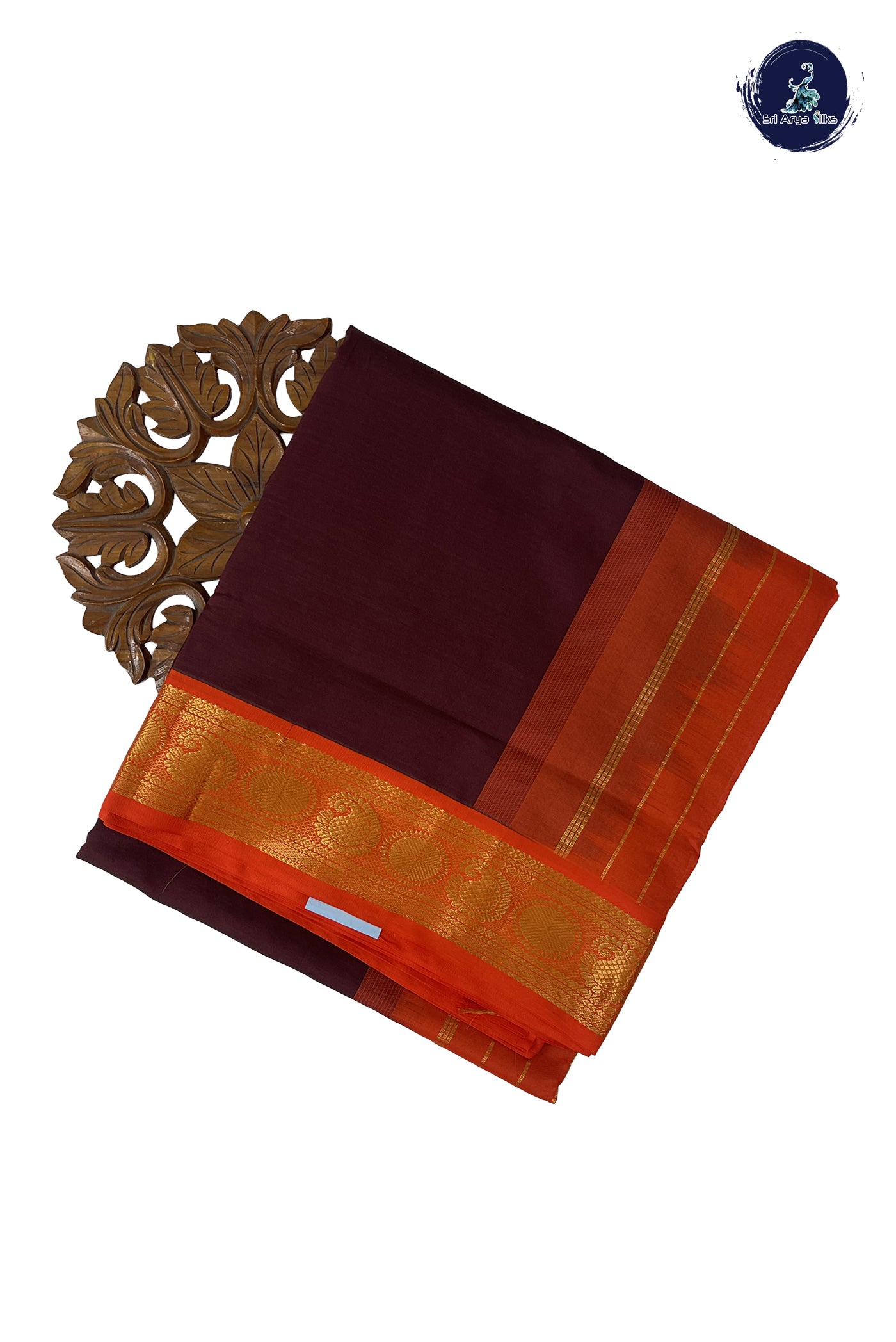 Brown Madisar Semi Silk Cotton Saree With Plain Pattern