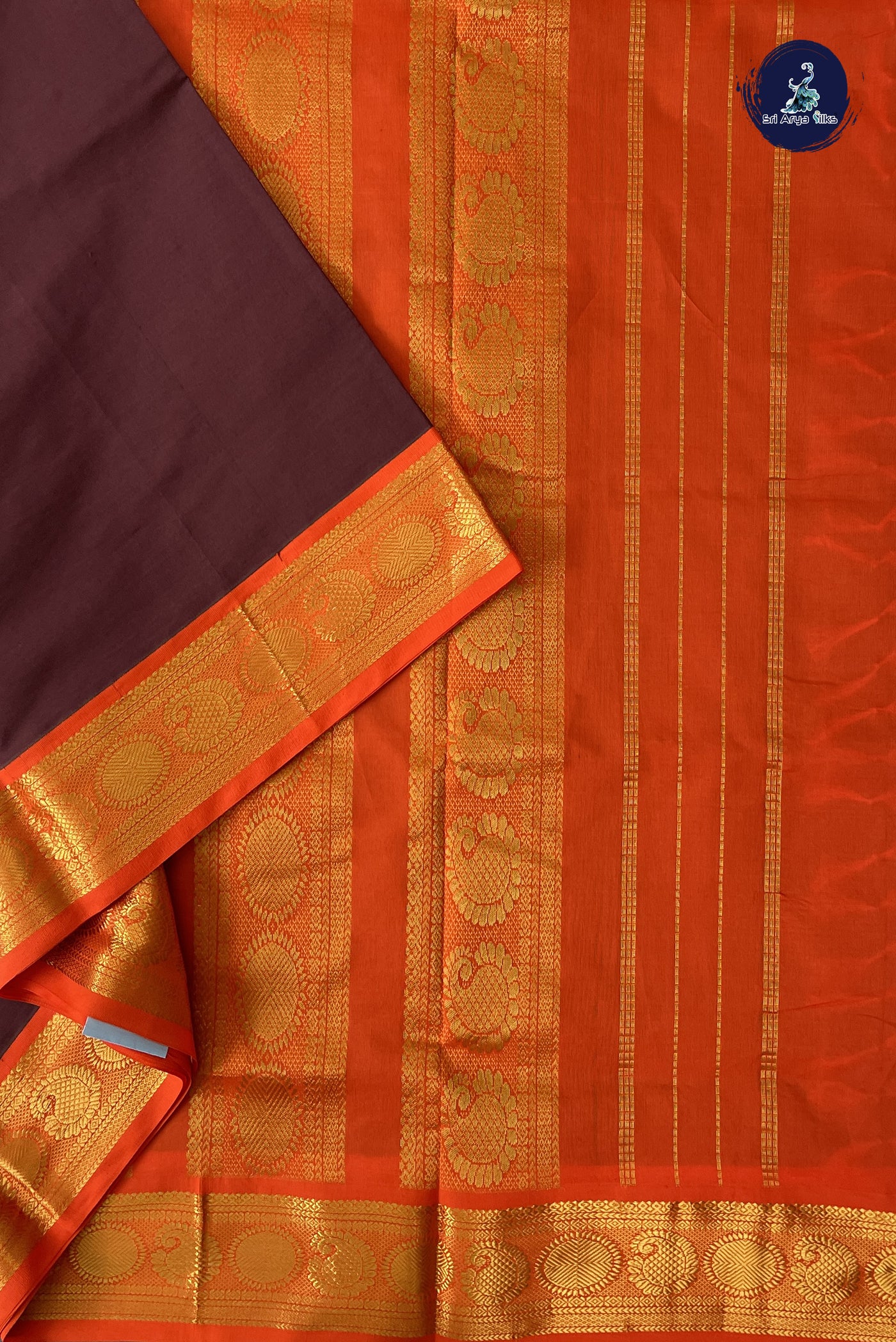 Brown Madisar Semi Silk Cotton Saree With Plain Pattern
