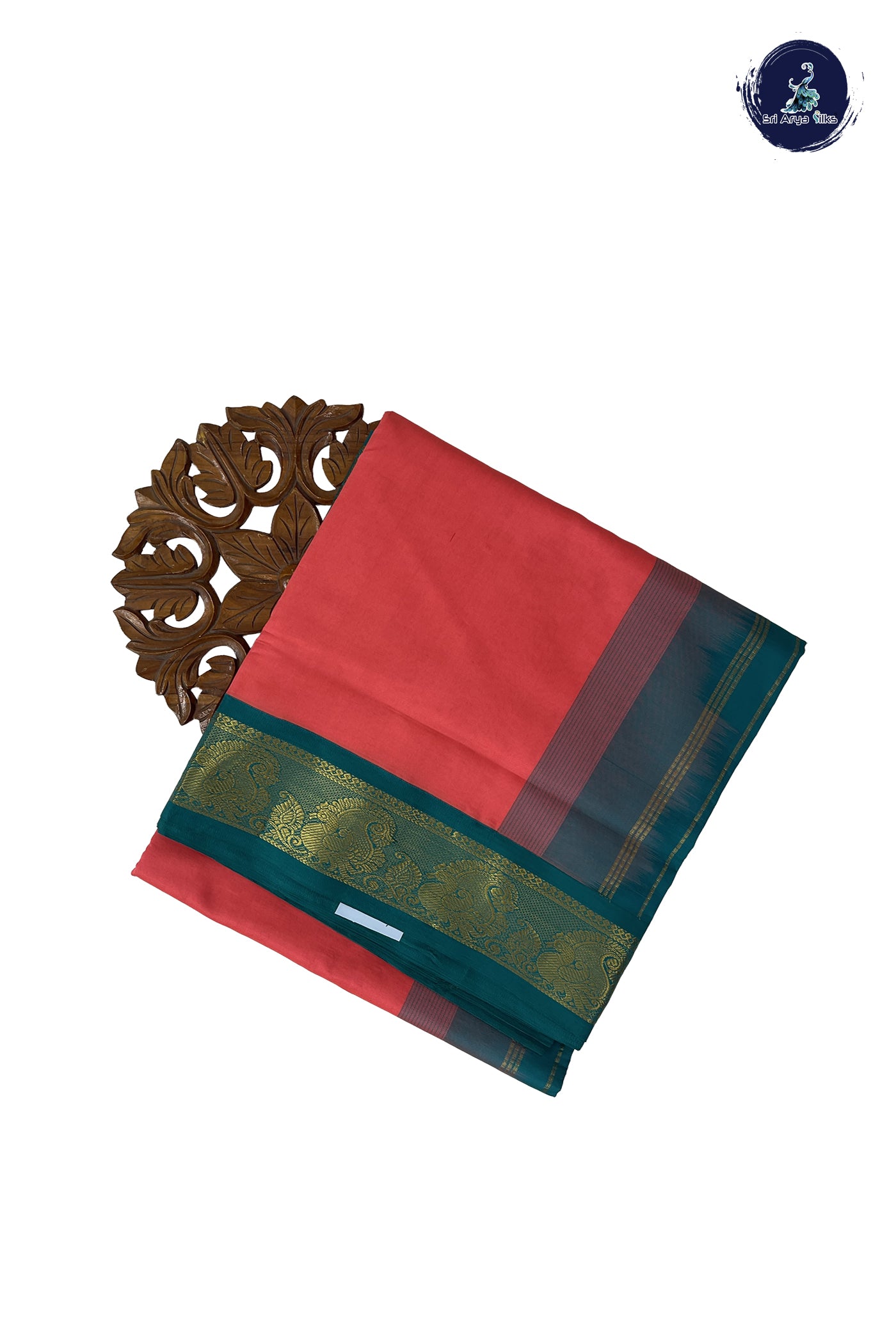 Peach Madisar Semi Silk Cotton Saree With Plain Pattern