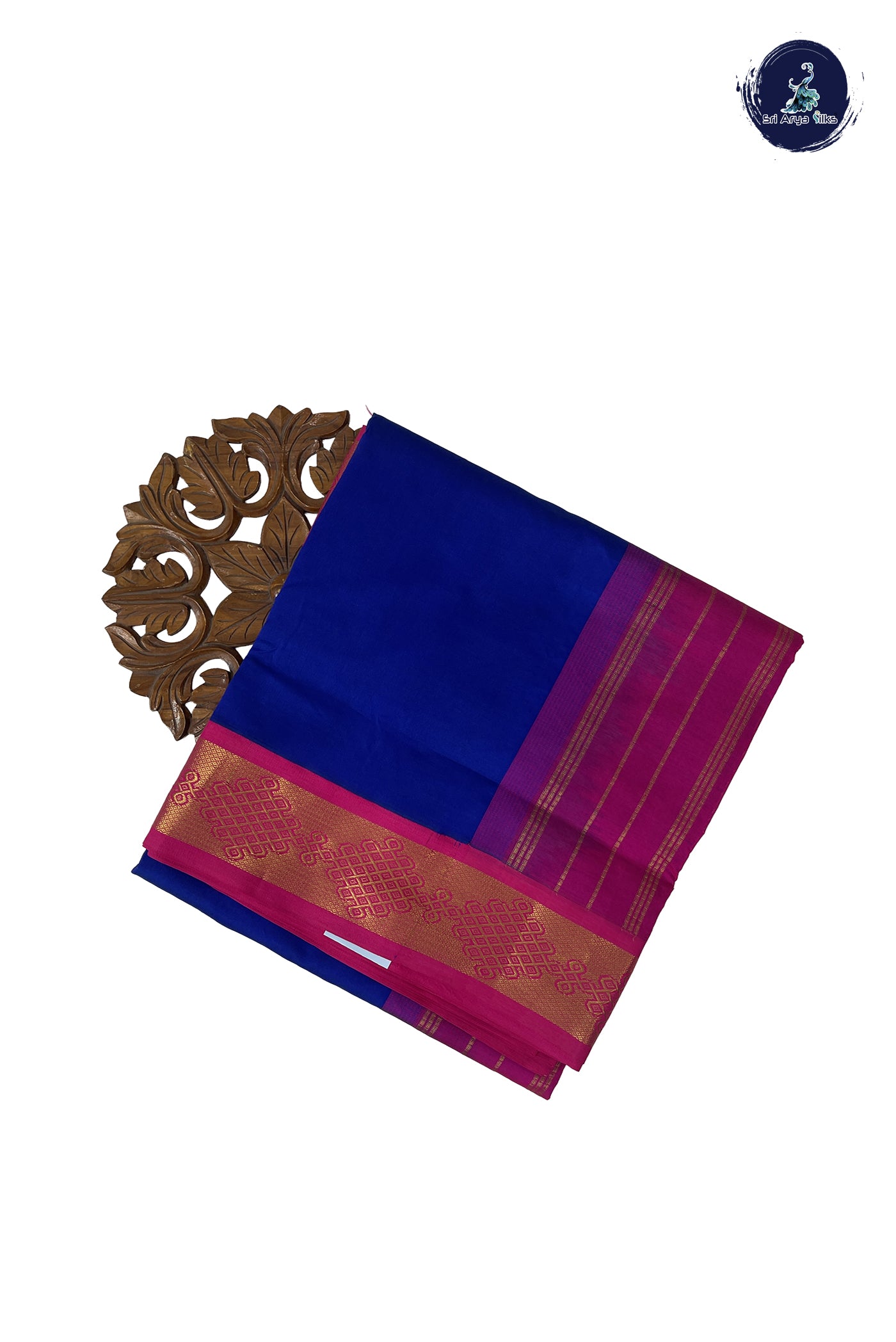 Dark Blue Madisar Semi Silk Cotton Saree With Plain Pattern