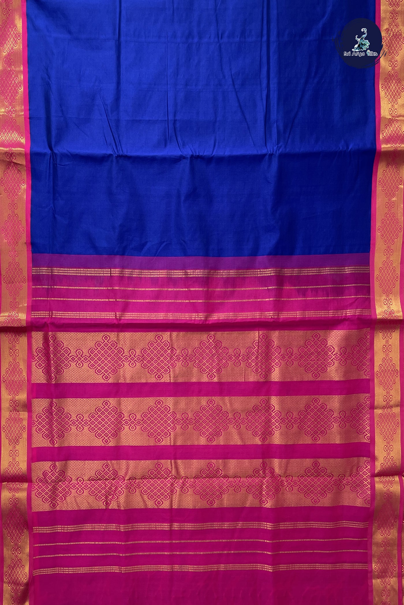 Dark Blue Madisar Semi Silk Cotton Saree With Plain Pattern