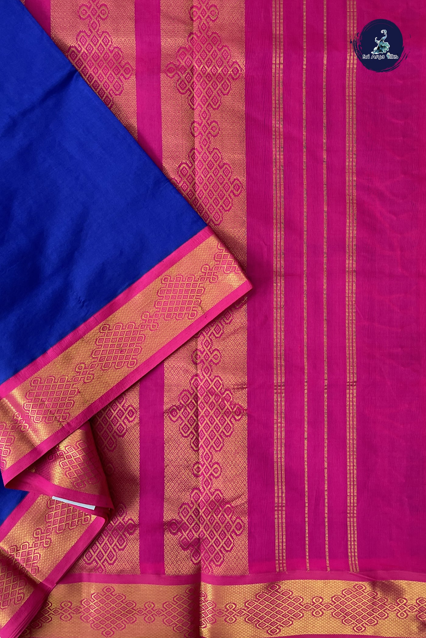 Dark Blue Madisar Semi Silk Cotton Saree With Plain Pattern