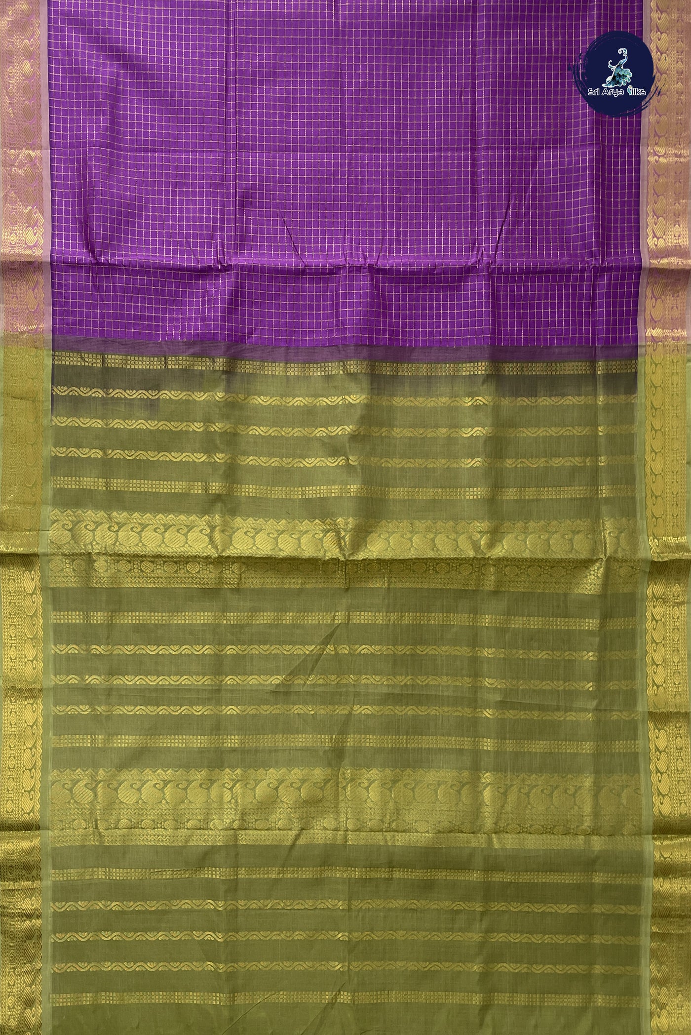 Lavender Madisar Semi Silk Cotton Saree With Zari Checked Pattern