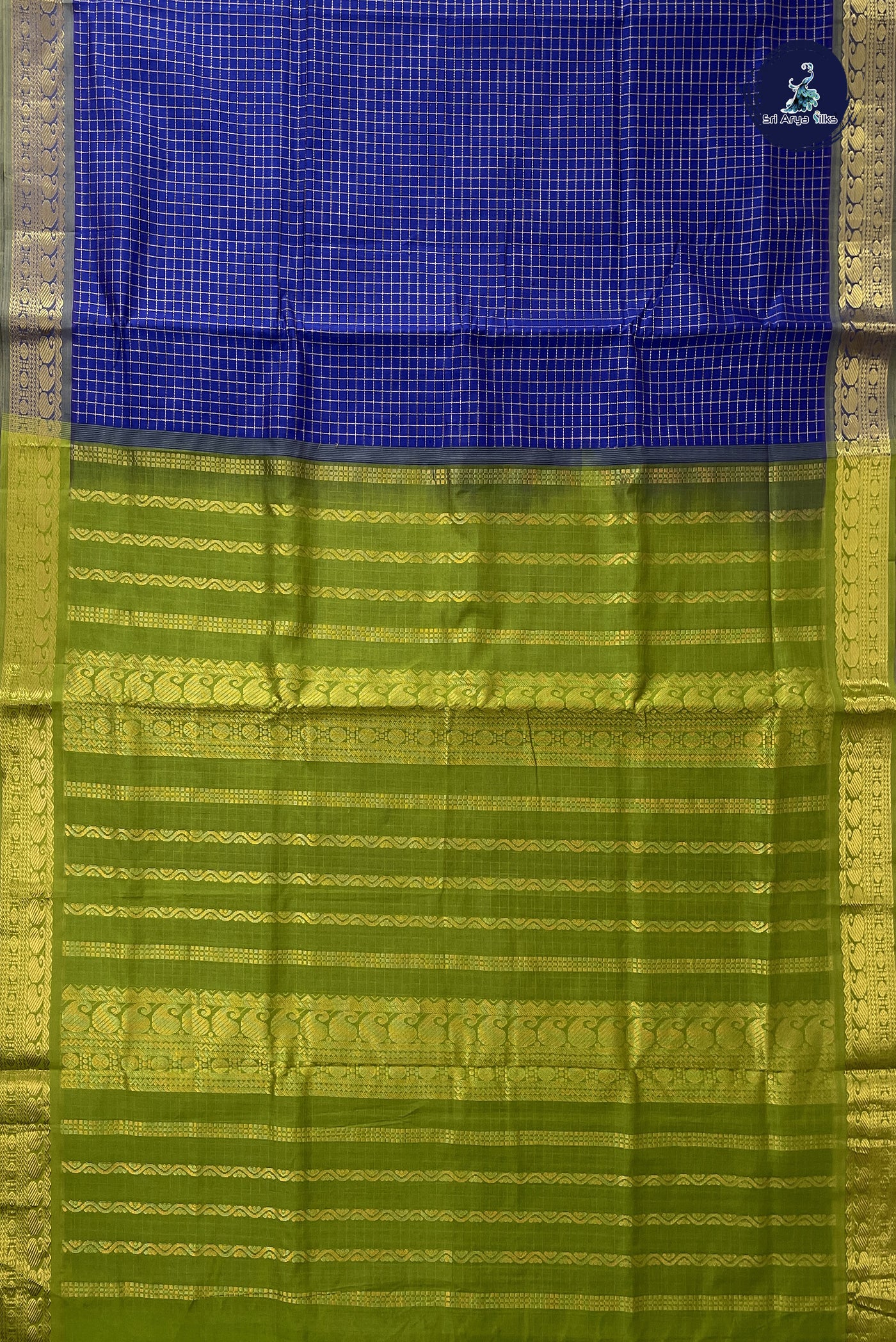 Blue Madisar Semi Silk Cotton Saree With Zari Checked Pattern