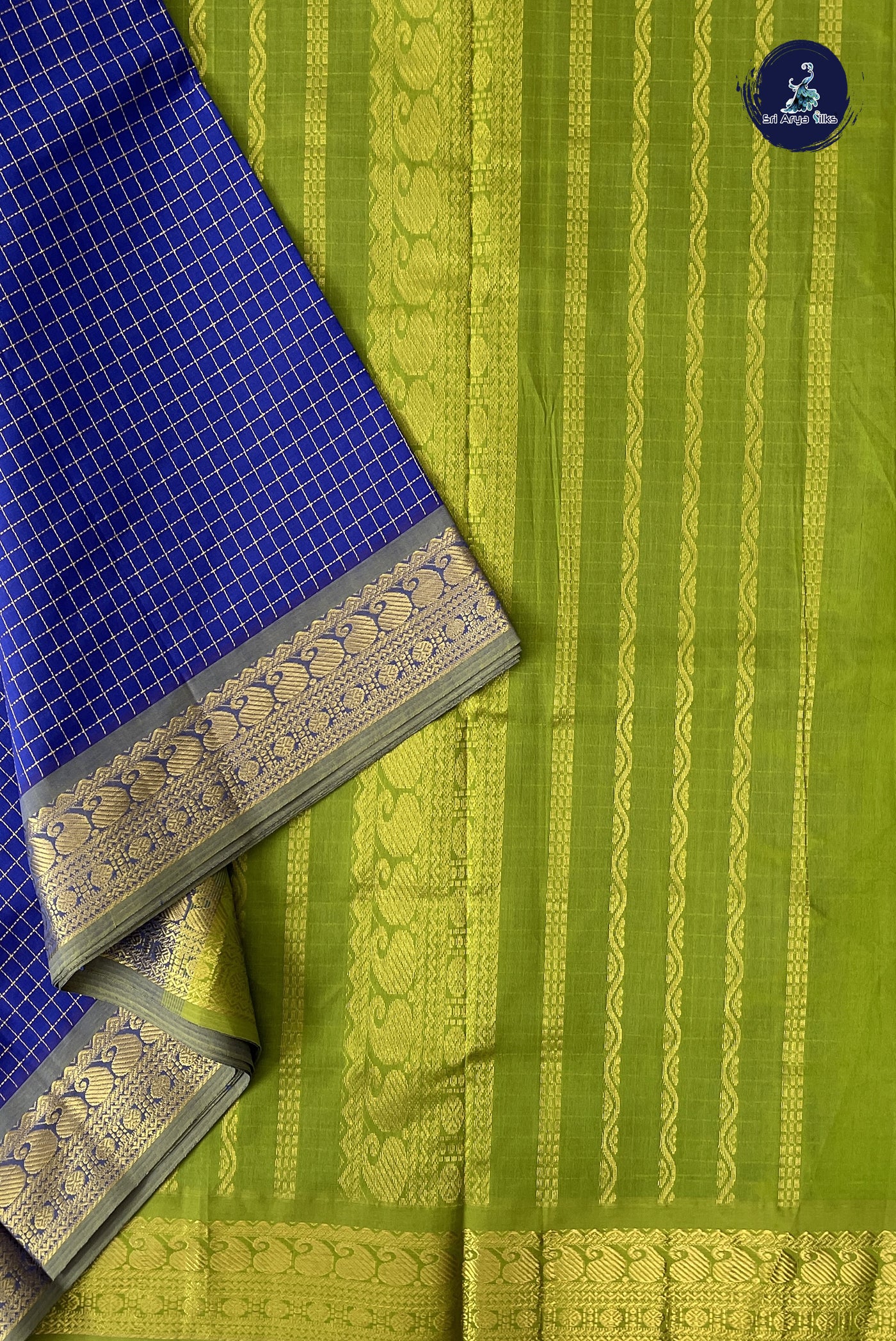 Blue Madisar Semi Silk Cotton Saree With Zari Checked Pattern