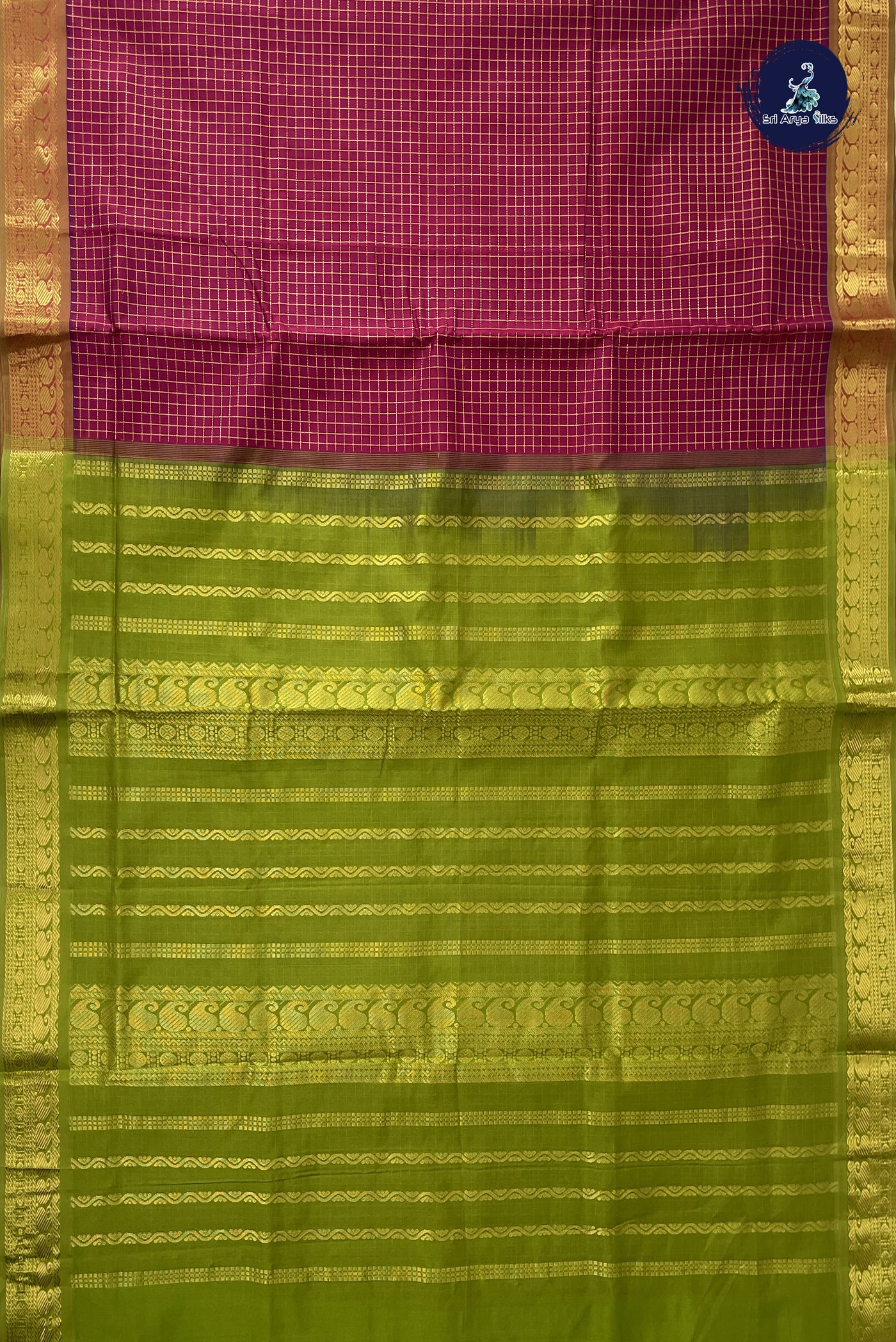 Pinkish Maroon Madisar Semi Silk Cotton Saree With Zari Checked Pattern