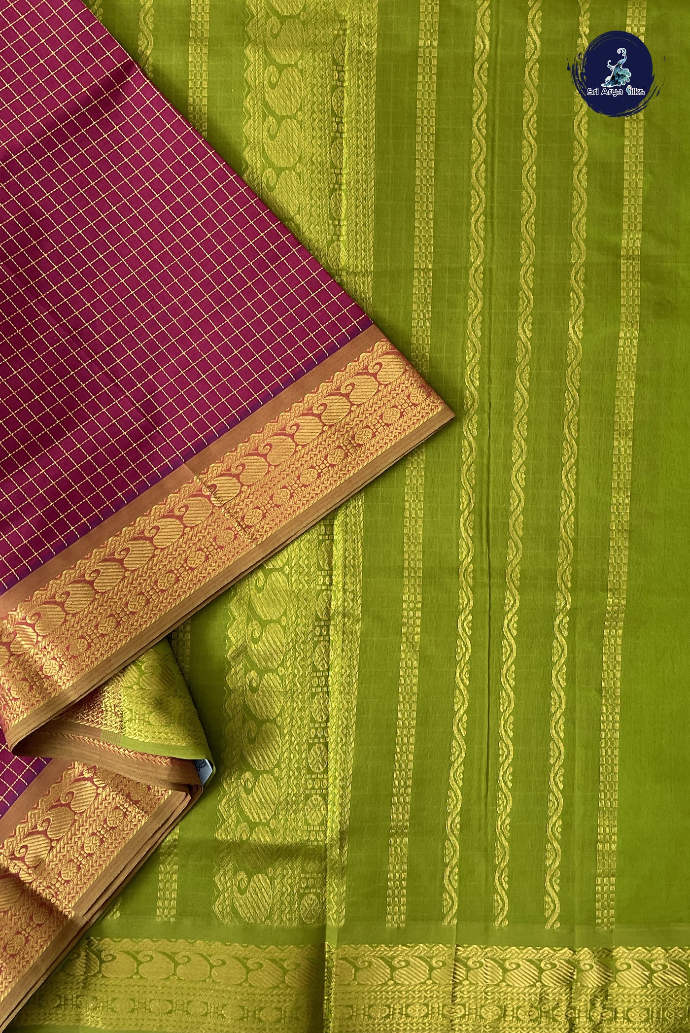 Pinkish Maroon Madisar Semi Silk Cotton Saree With Zari Checked Pattern