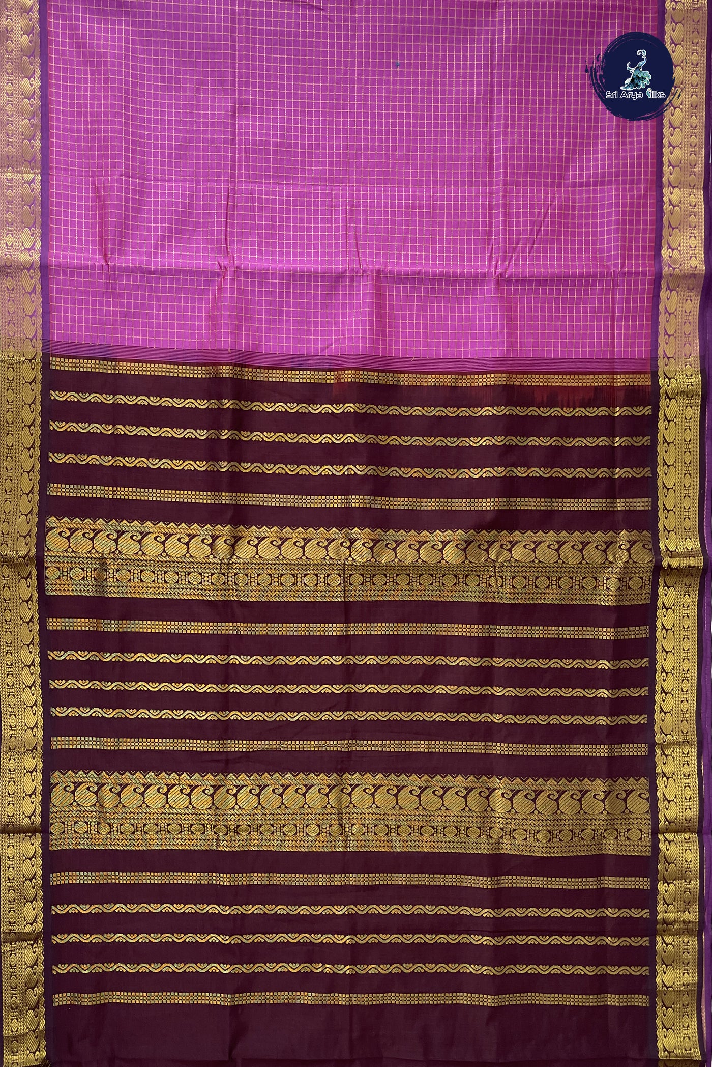 Onion Pink Madisar Semi Silk Cotton Saree With Zari Checked Pattern