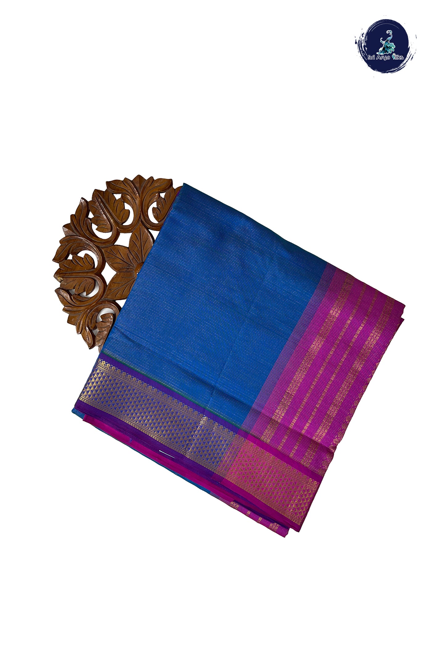 Blue 11.5 Yards Madisar Saree With Vaira Oosi Pattern