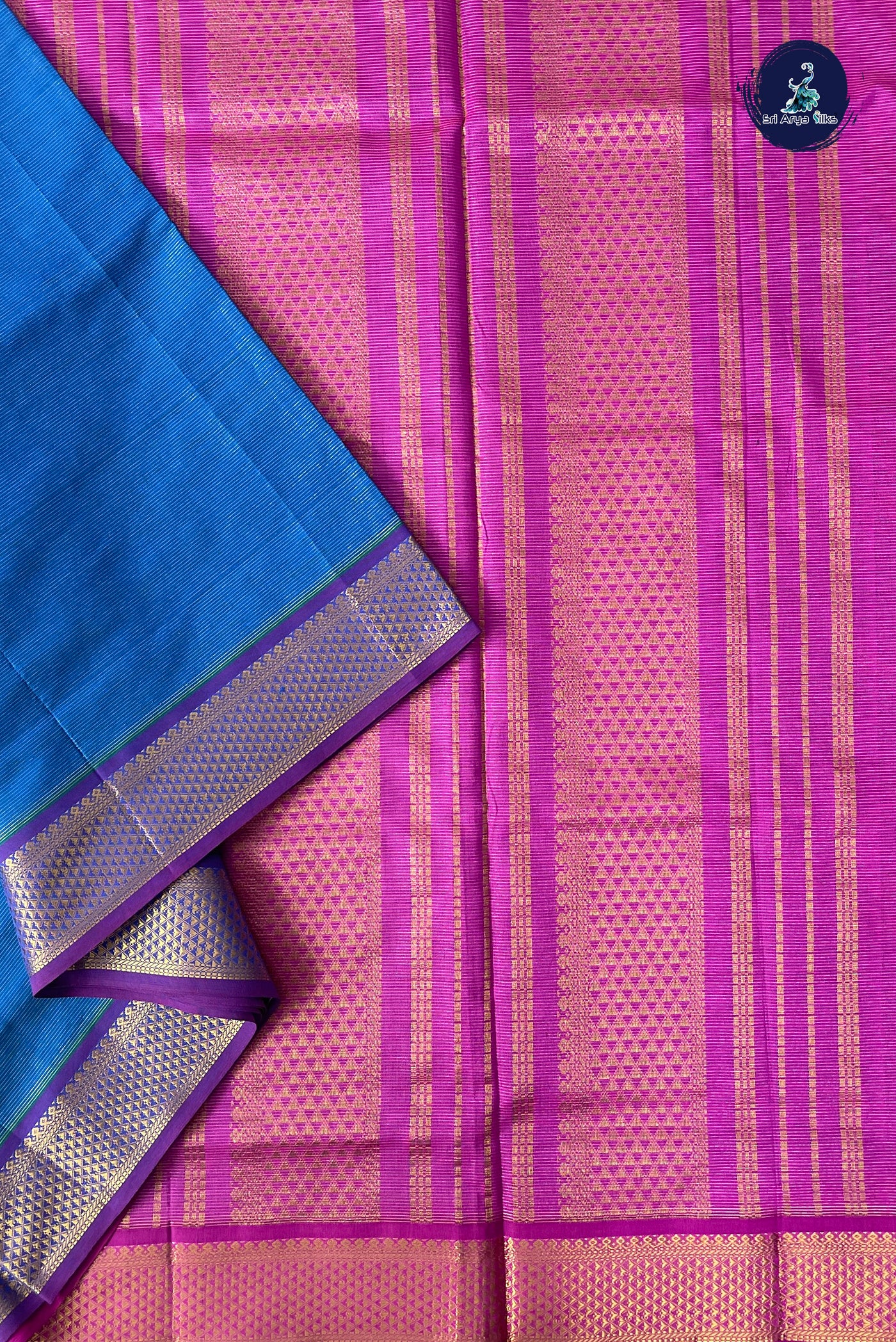 Blue 11.5 Yards Madisar Saree With Vaira Oosi Pattern
