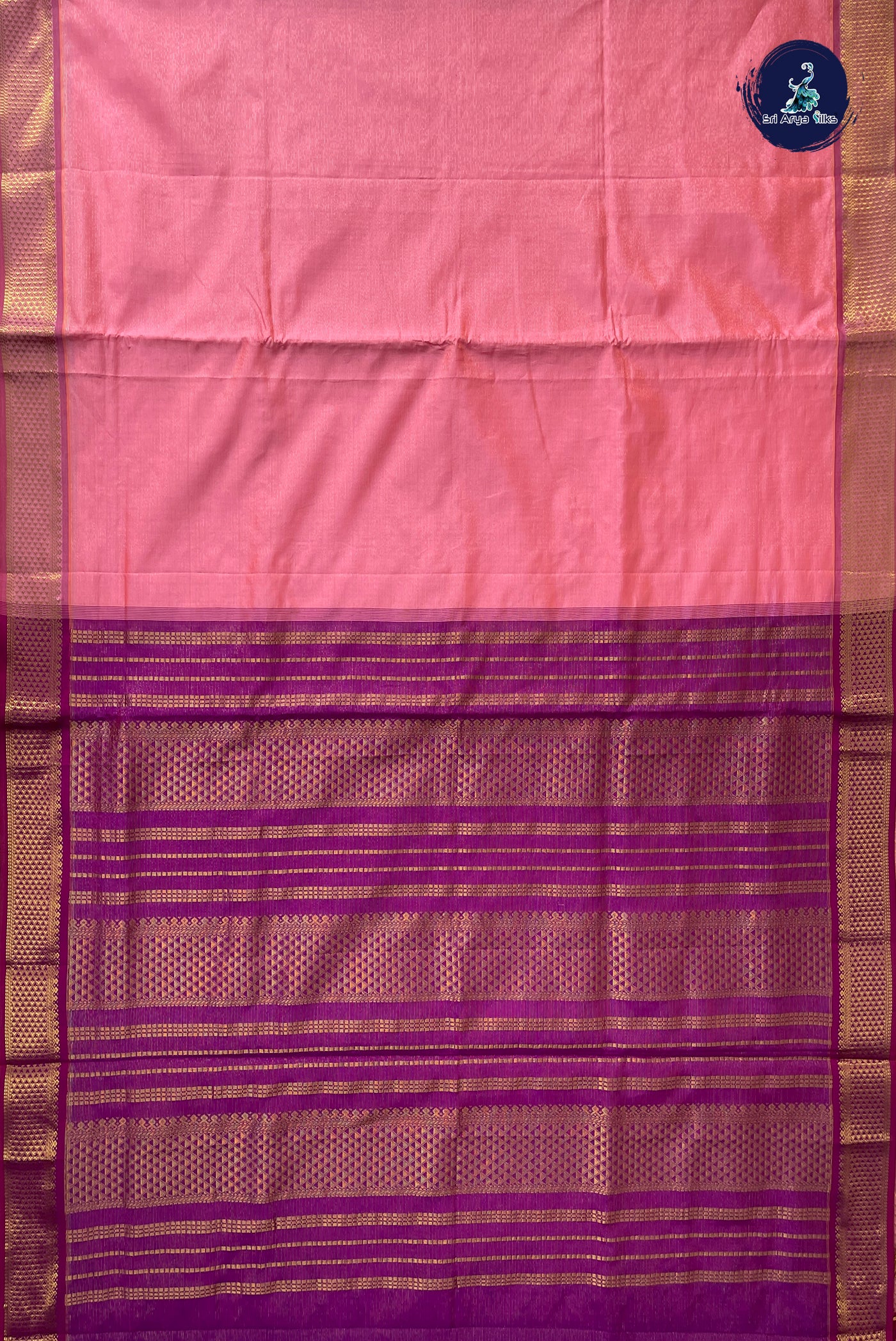 Peach Pink 11.5 Yards Madisar Saree With Vaira Oosi Pattern