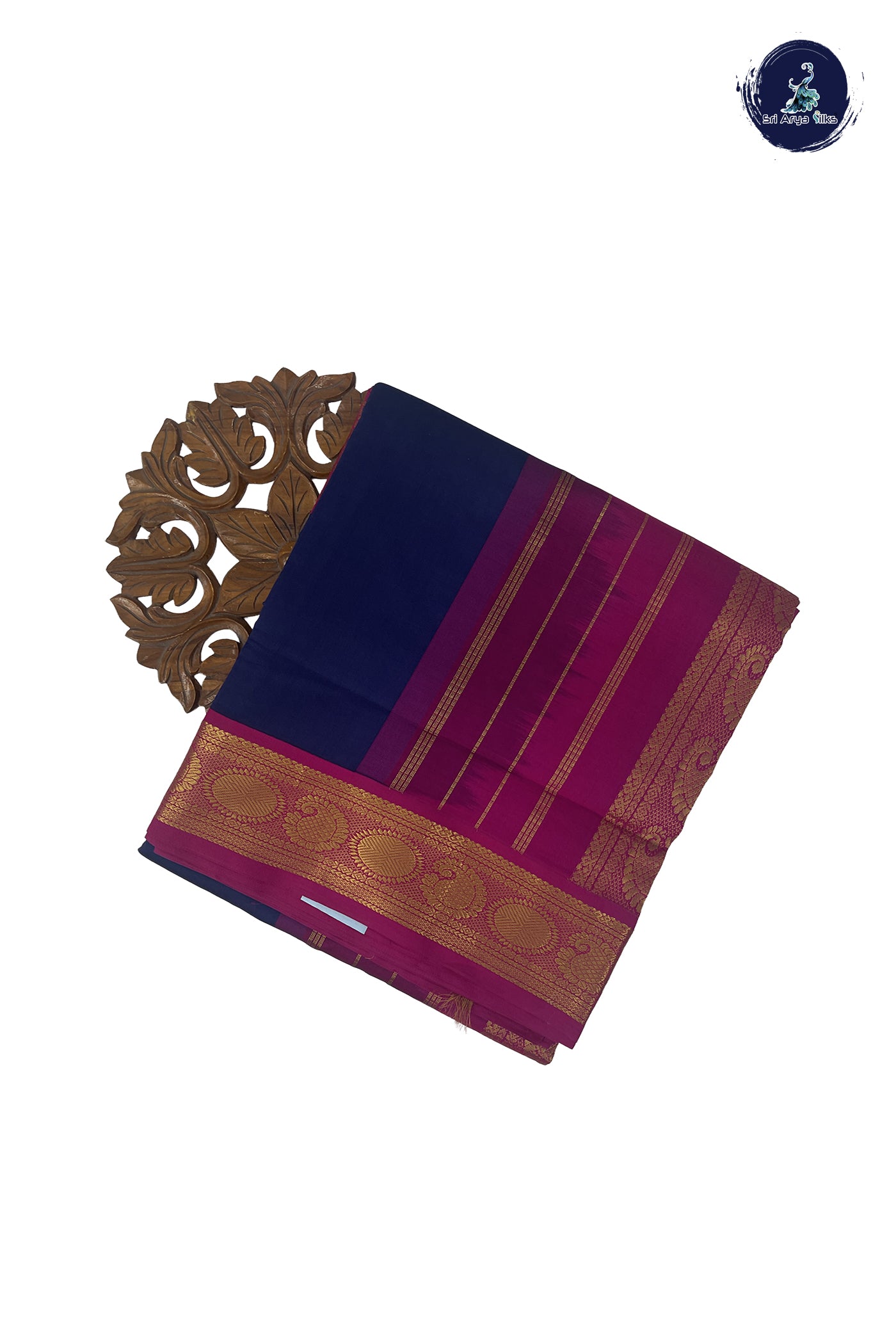 Navy Blue 11.5 Yards Madisar Saree With Plain Pattern