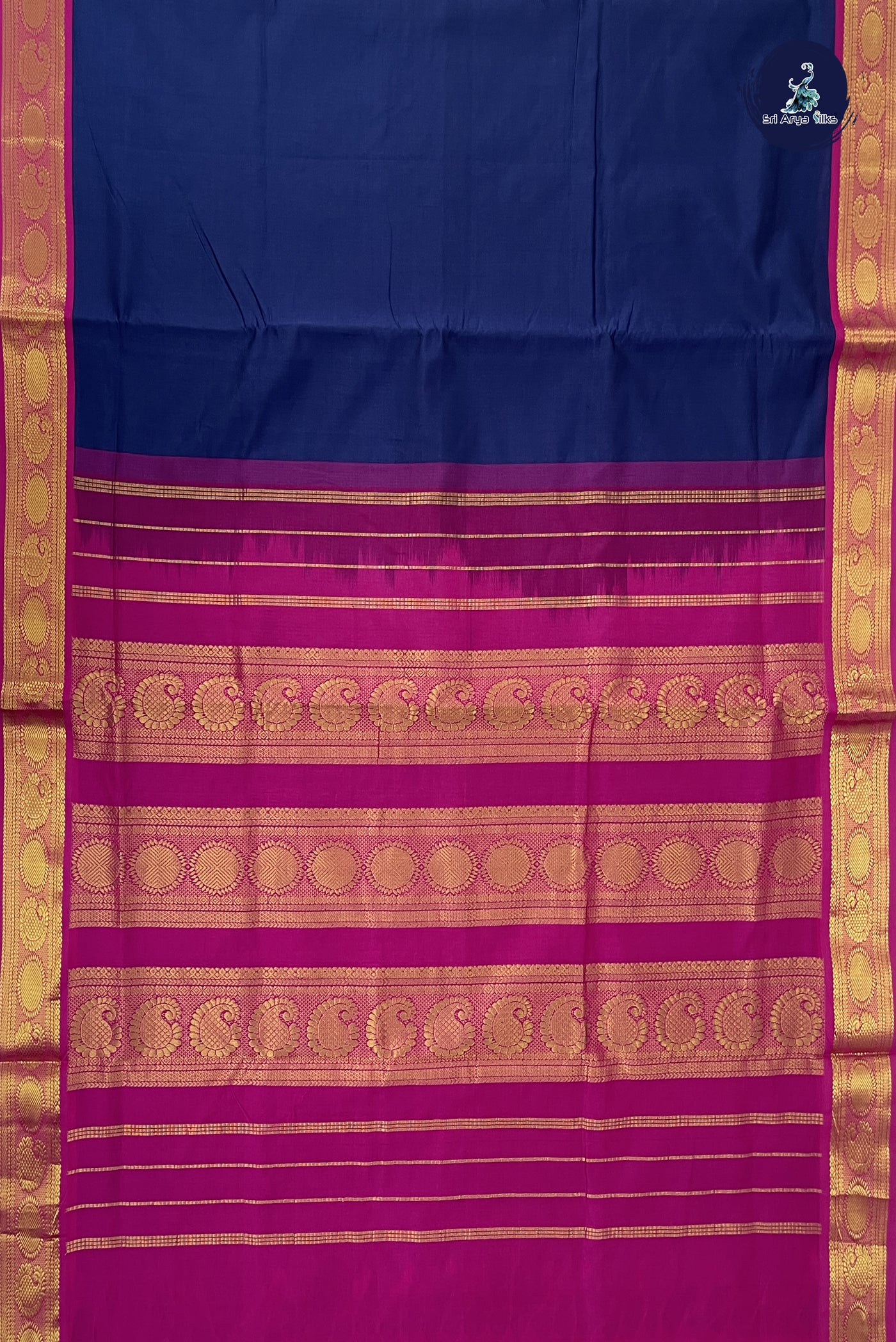 Navy Blue 11.5 Yards Madisar Saree With Plain Pattern