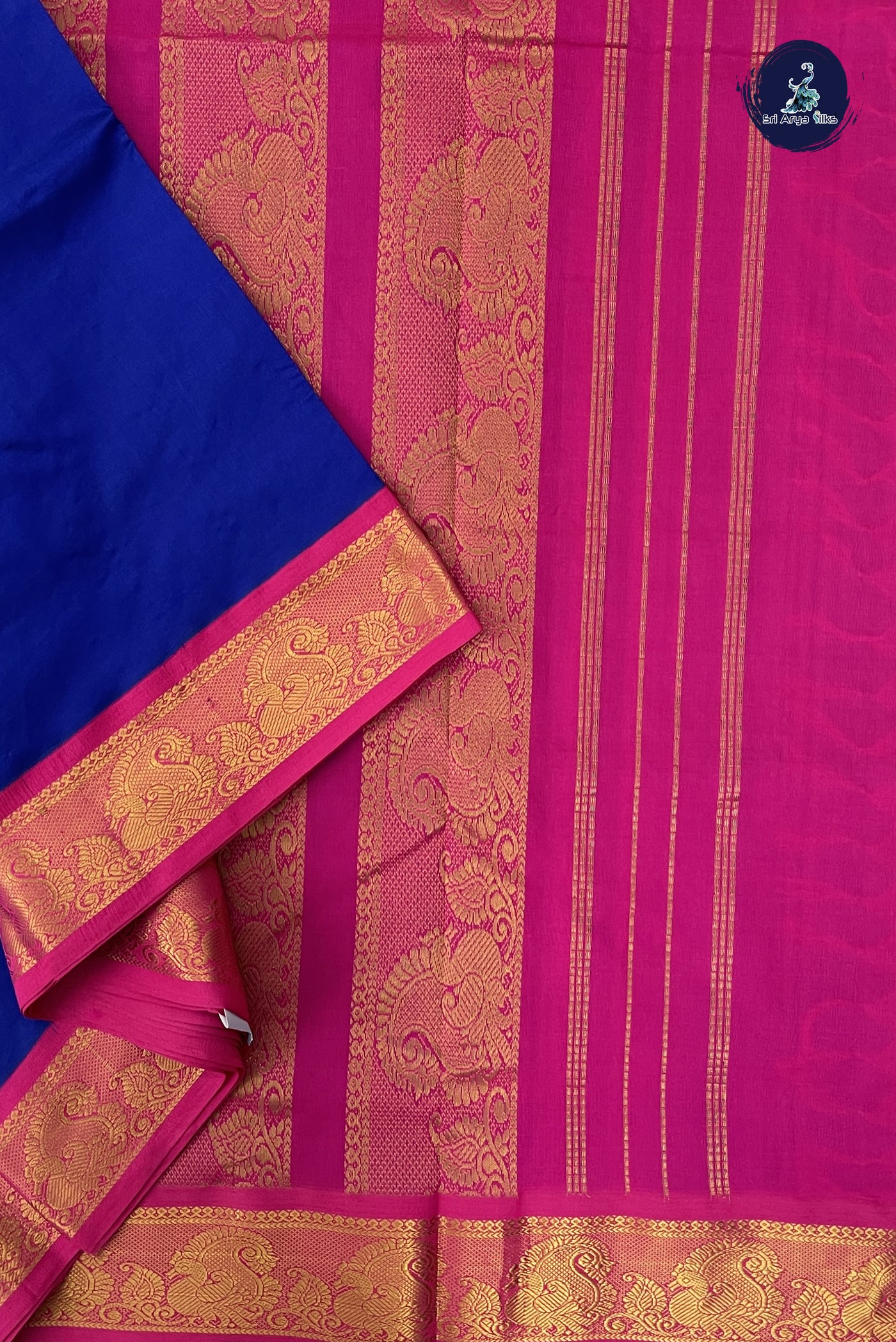 Dark Blue 11.5 Yards Madisar Saree With Plain Pattern