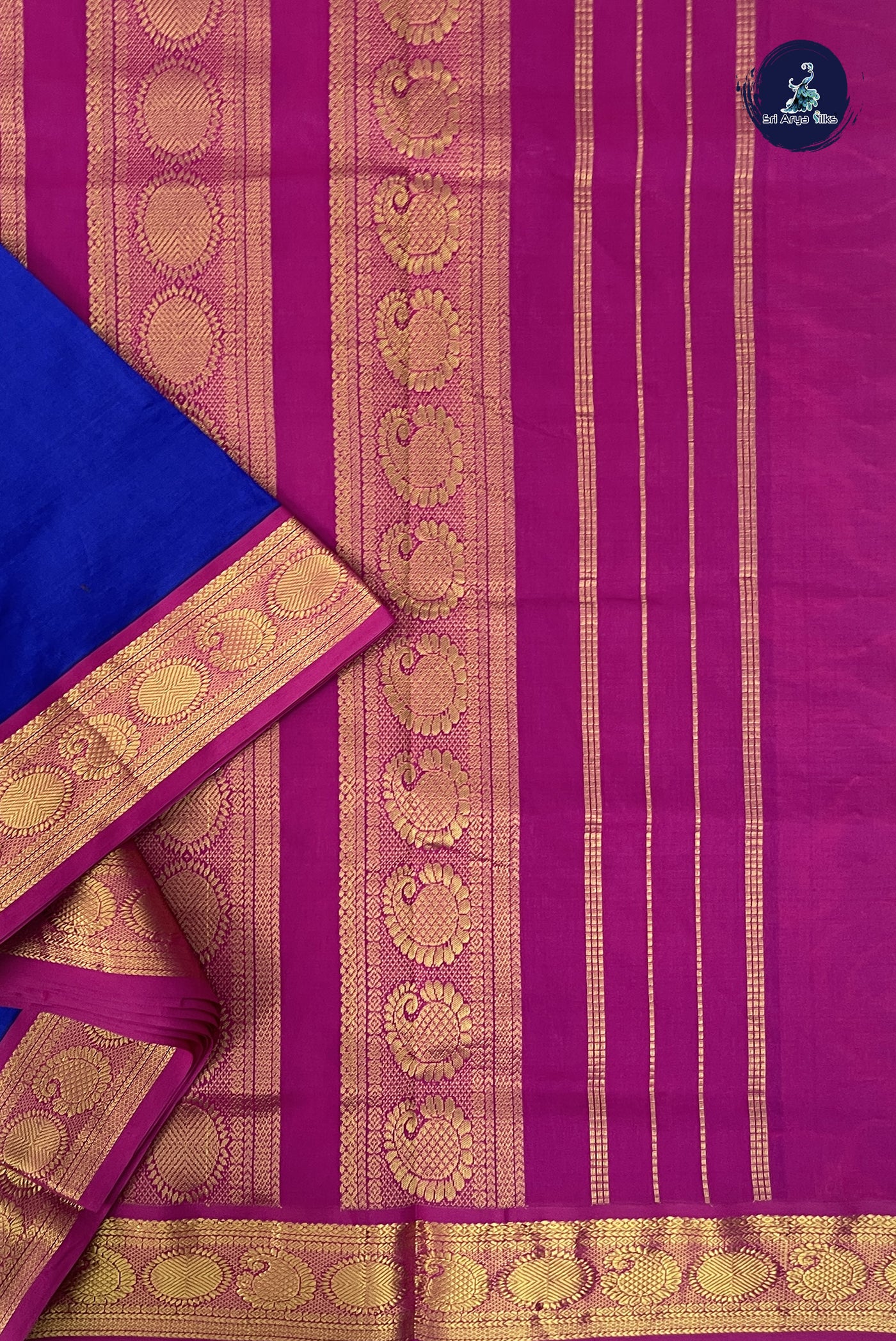 Dark Blue 11.5 Yards Madisar Saree With Plain Pattern