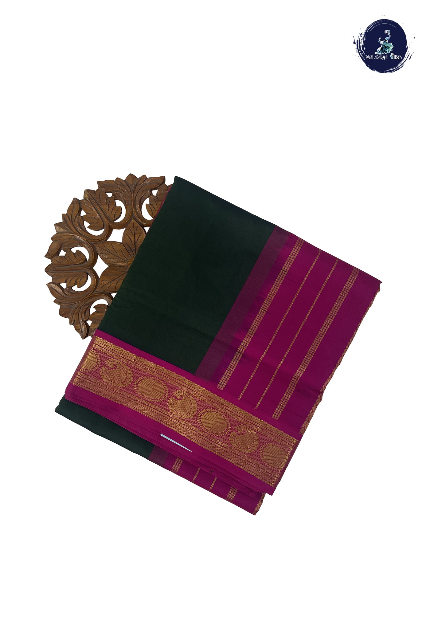 Dark Green 11.5 Yards Madisar Saree With Plain Pattern