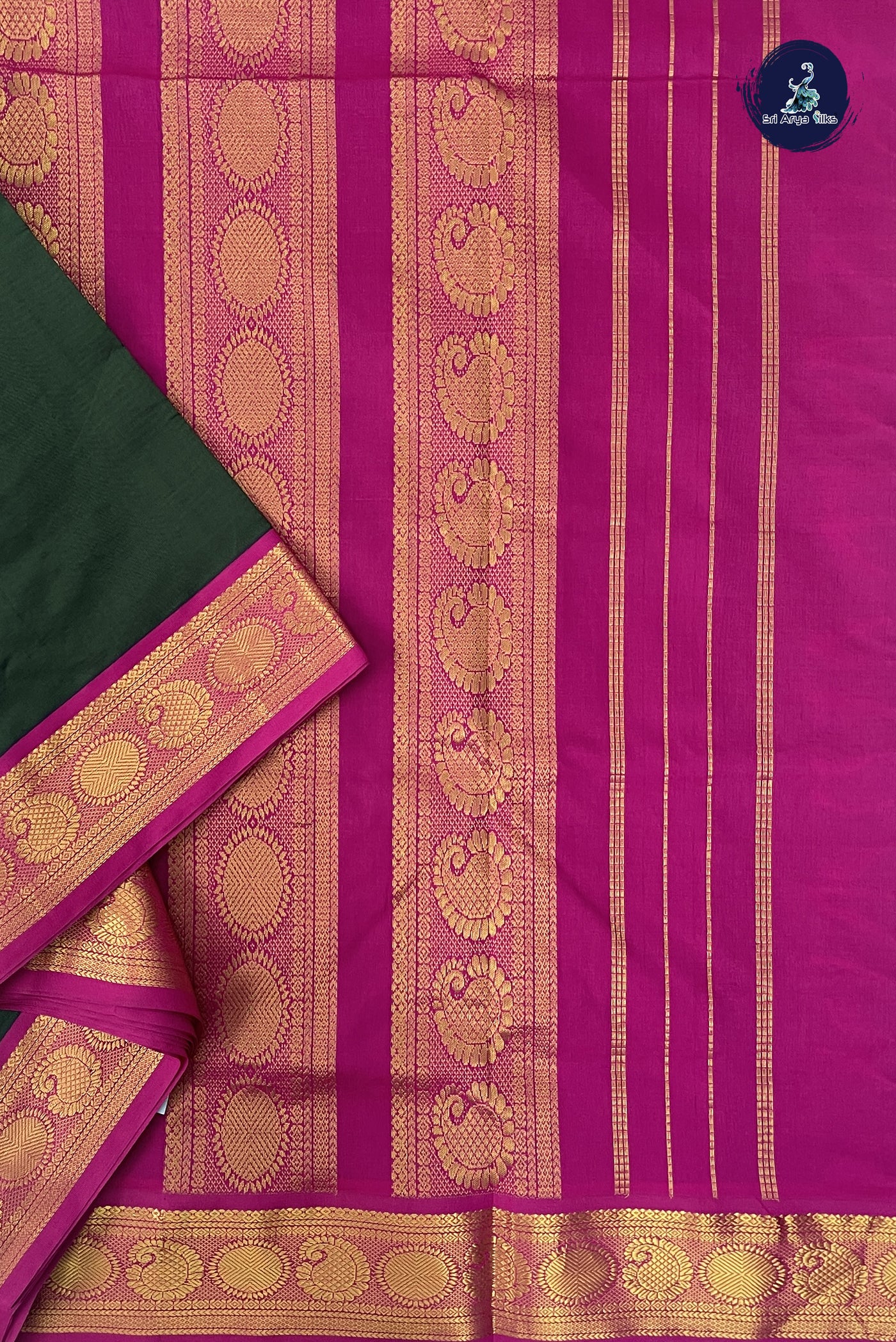 Dark Green 11.5 Yards Madisar Saree With Plain Pattern
