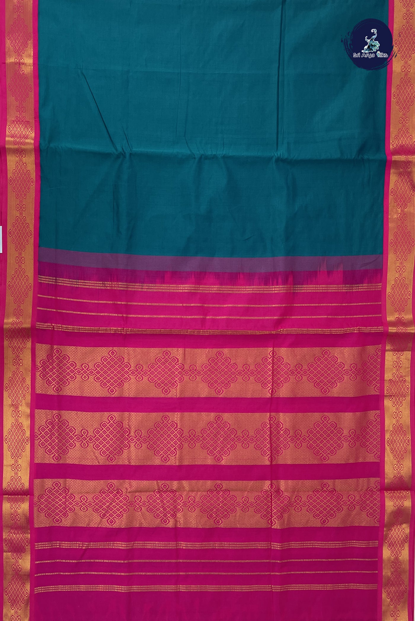 Sapphire Green 11.5 Yards Madisar Saree With Plain Pattern