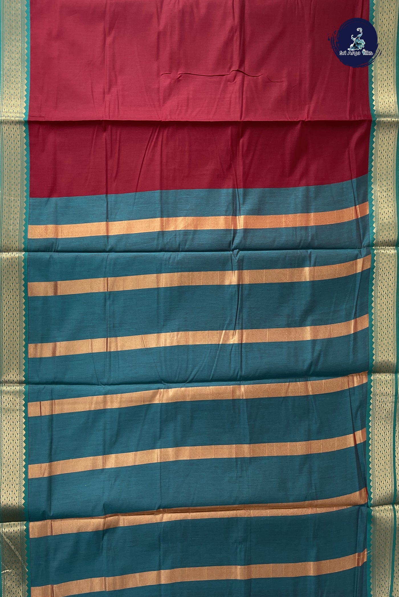 Maroon Madisar Semi Silk Cotton Saree With Plain Pattern