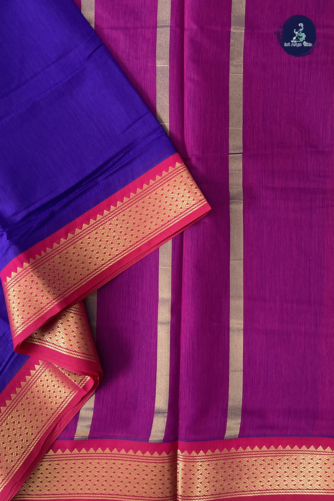 Violet Madisar Semi Silk Cotton Saree With Plain Pattern