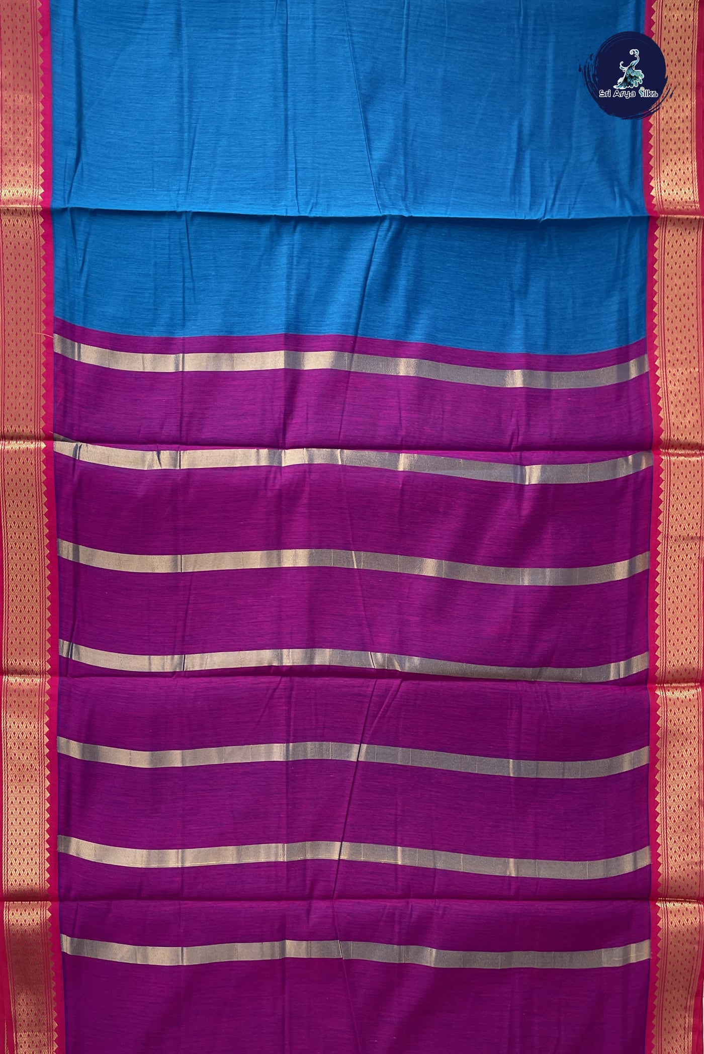 Sapphire Blue Madisar Semi Silk Cotton Saree With Plain Pattern