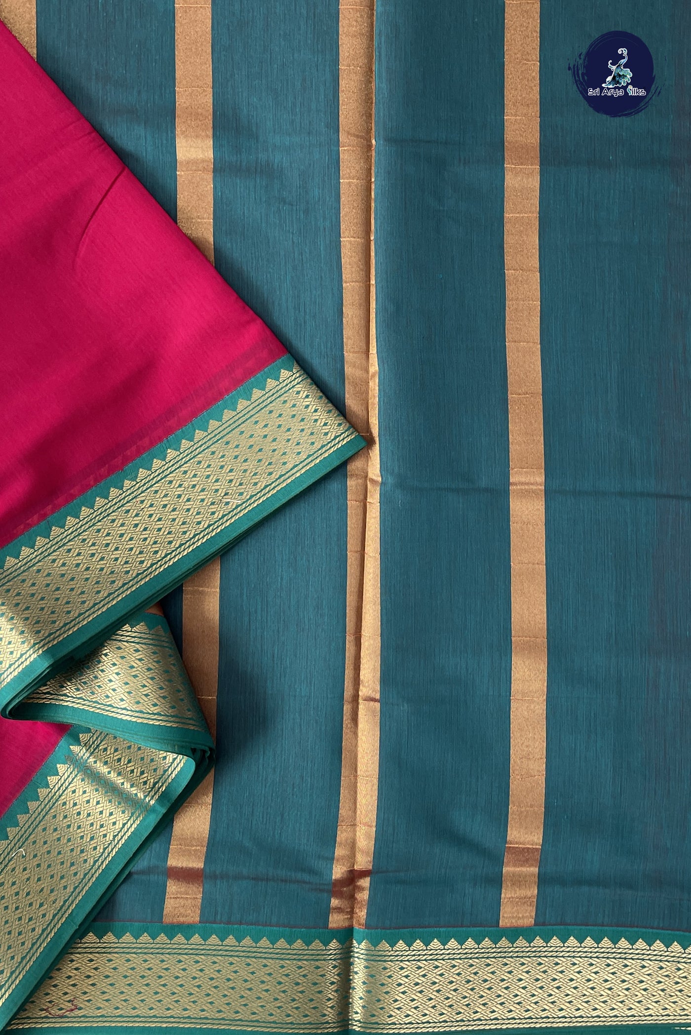 Dark Pink Madisar Semi Silk Cotton Saree With Plain Pattern