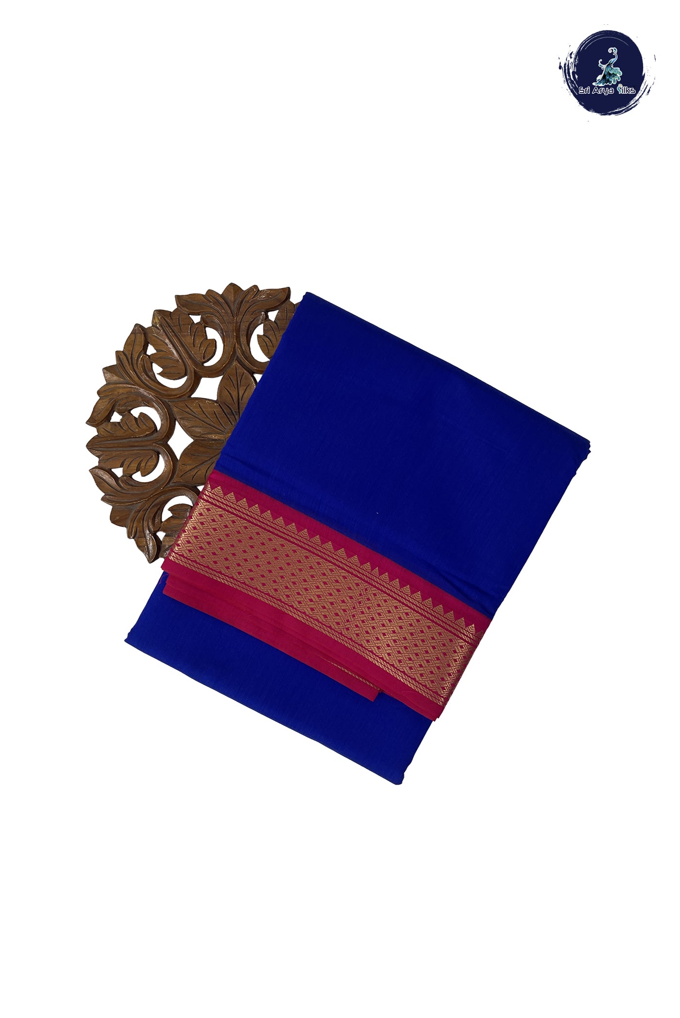 MS Blue Madisar Semi Silk Cotton Saree With Plain Pattern