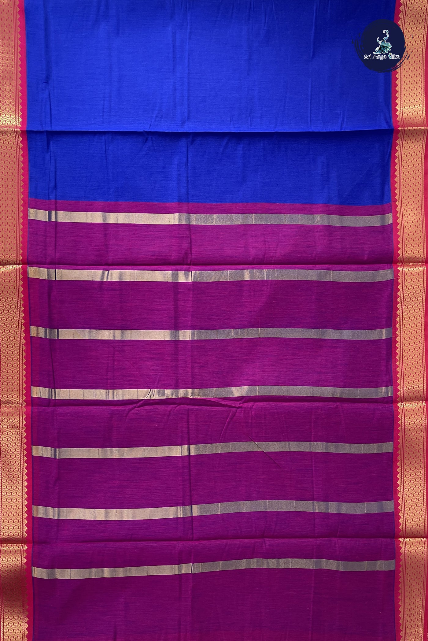 MS Blue Madisar Semi Silk Cotton Saree With Plain Pattern