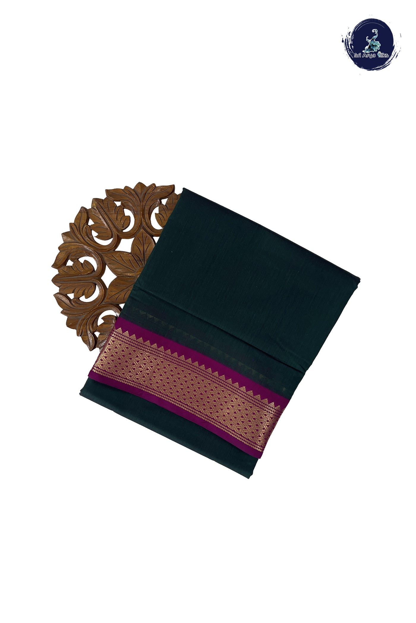 Dark Green Madisar Semi Silk Cotton Saree With Plain Pattern