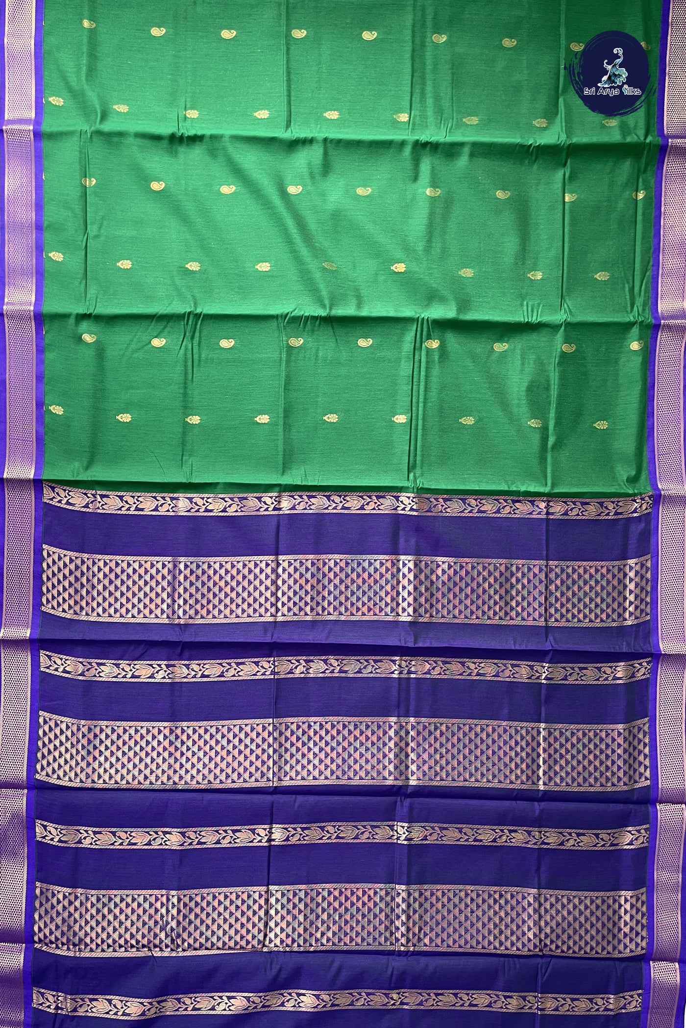 Green Madisar Semi Silk Cotton Saree With Zari Buttas Pattern