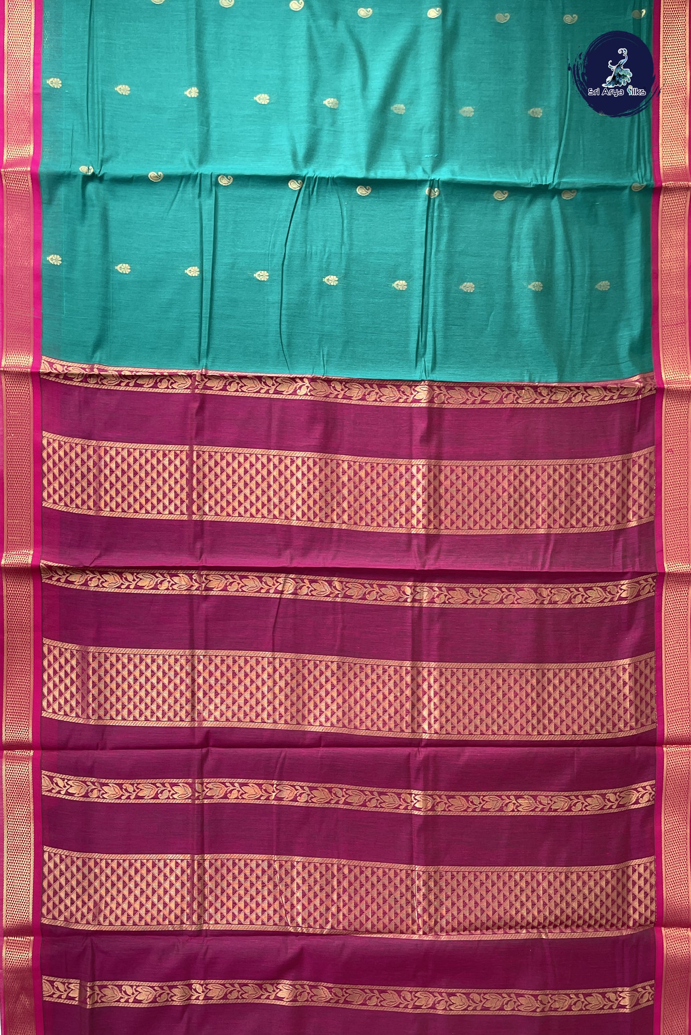 Green Madisar Semi Silk Cotton Saree With Zari Buttas Pattern