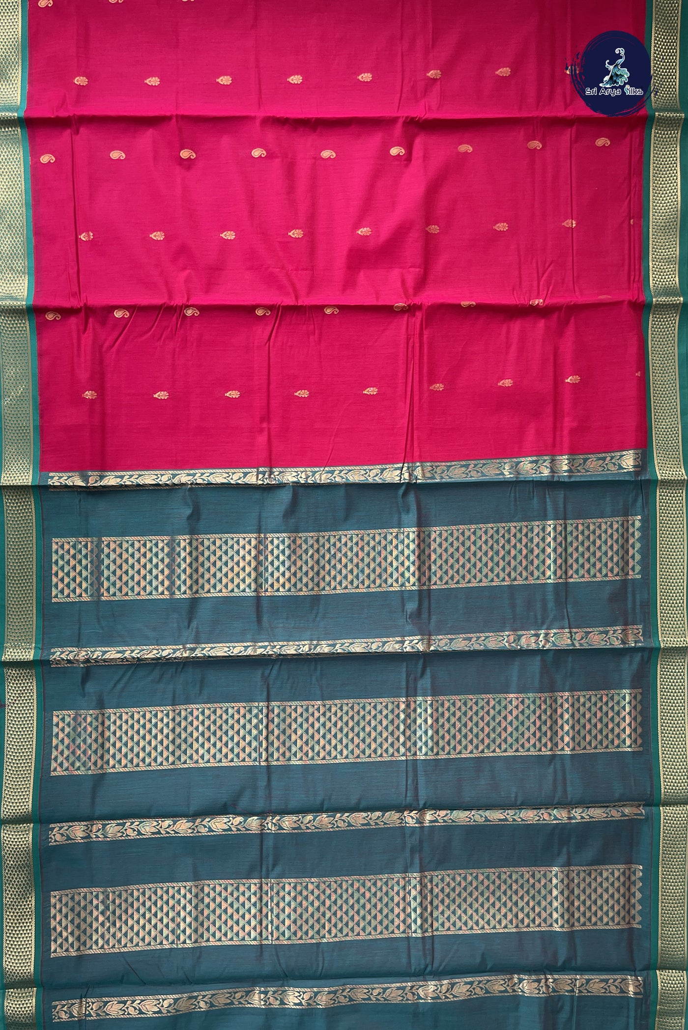 Dark Pink Madisar Semi Silk Cotton Saree With Zari Buttas Pattern