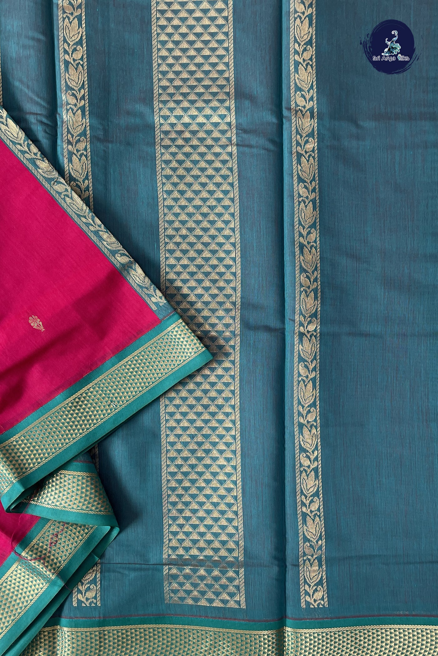 Dark Pink Madisar Semi Silk Cotton Saree With Zari Buttas Pattern