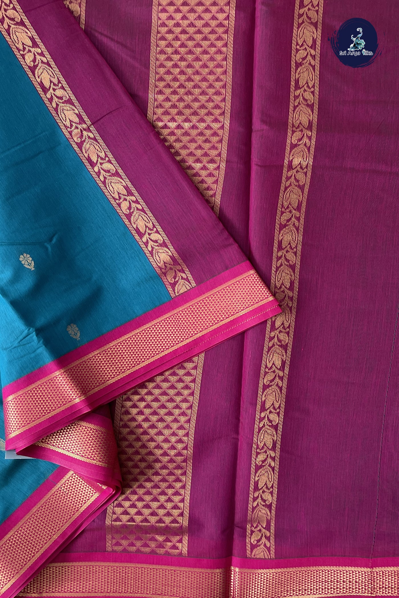 Sapphire Blue Madisar Semi Silk Cotton Saree With Zari Buttas Pattern
