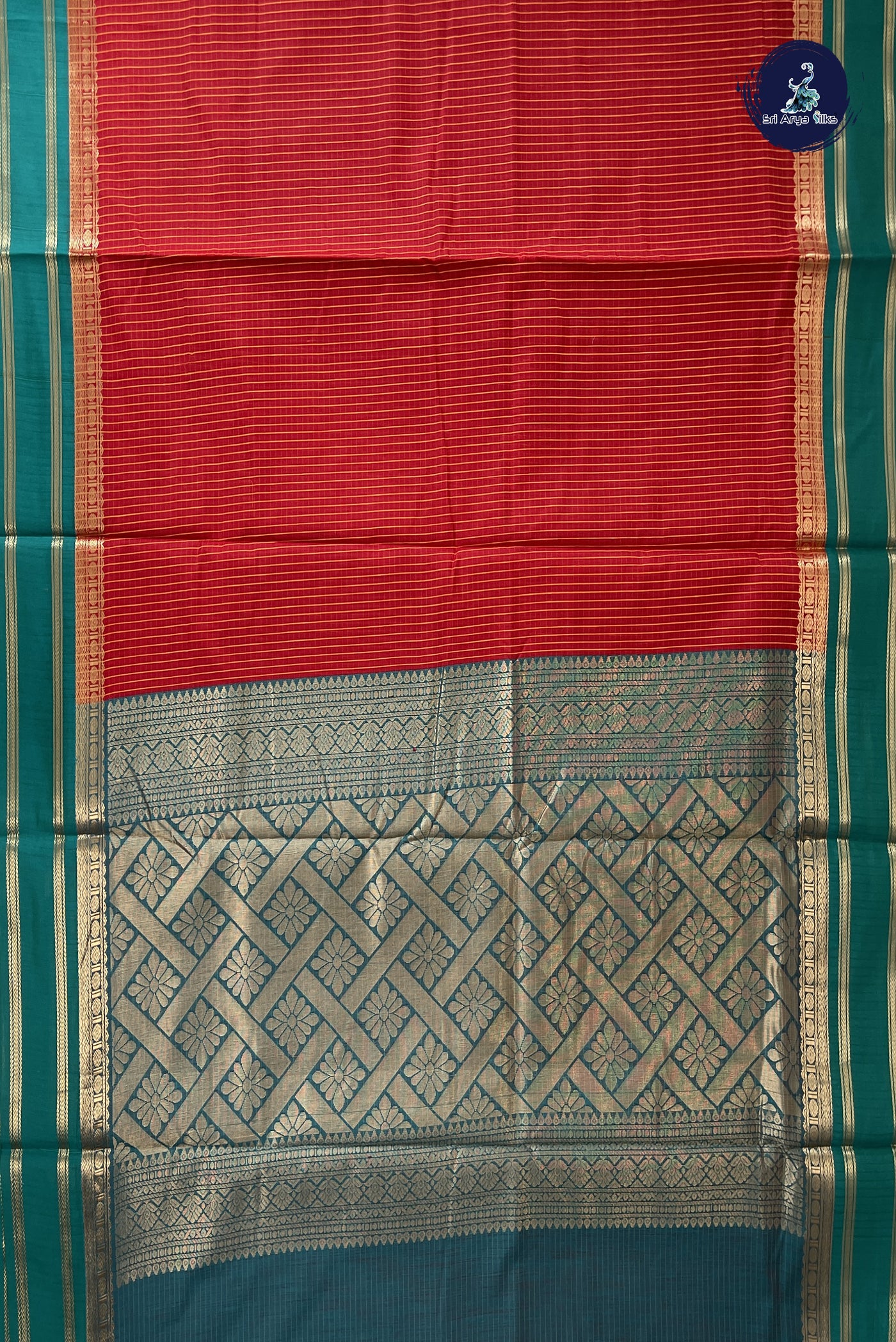 Red Madisar Semi Silk Cotton Saree With Checked Pattern