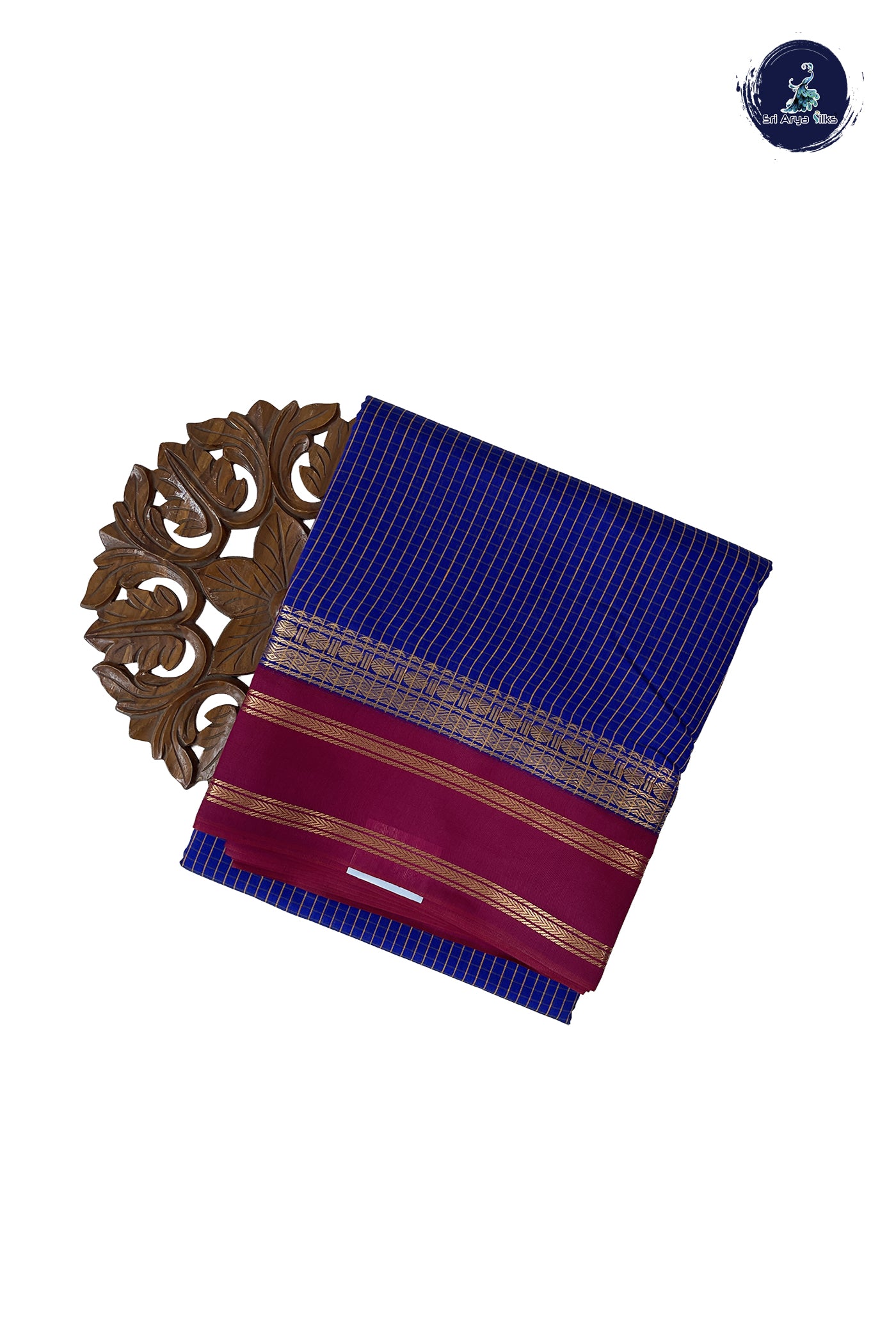 MS Blue Madisar Semi Silk Cotton Saree With Checked Pattern